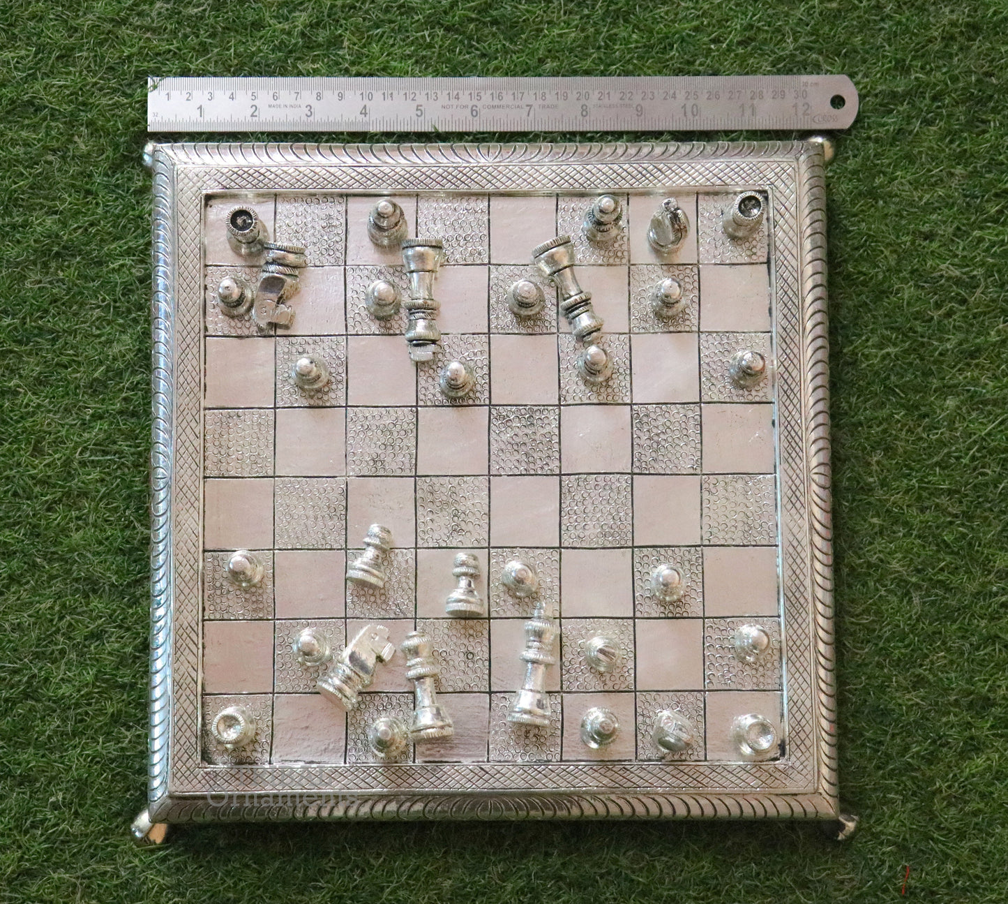 12" x 12" 925 sterling silver work chessboard, Amazing handcrafted design on wooden base, fabulous Royal silver article from india fr13 - TRIBAL ORNAMENTS