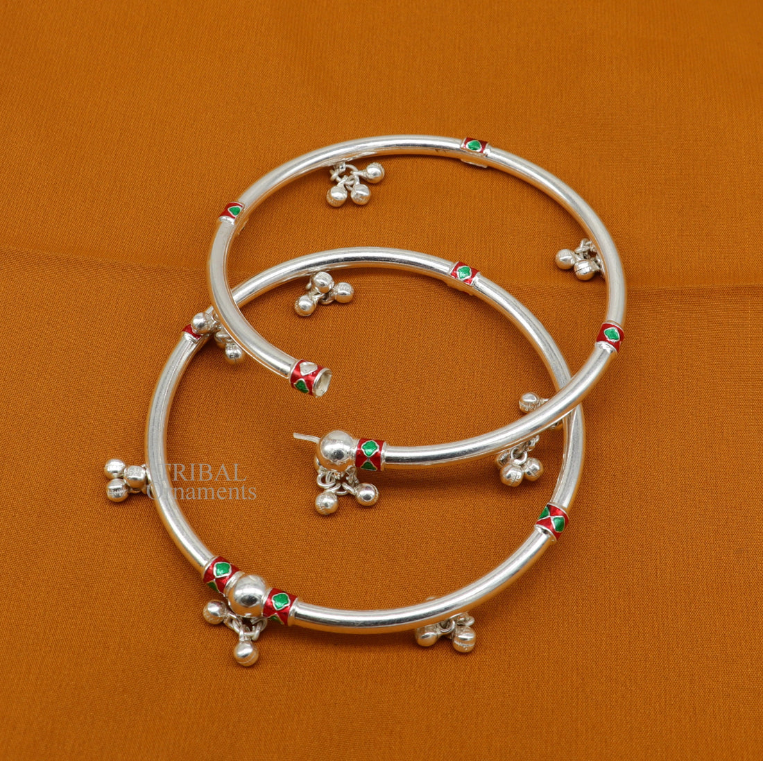 925 sterling silver handmade amazing foot ankle plain bracelet kada with hanging noisy bells, belly dance jewelry from Rajasthan nsfk59 - TRIBAL ORNAMENTS