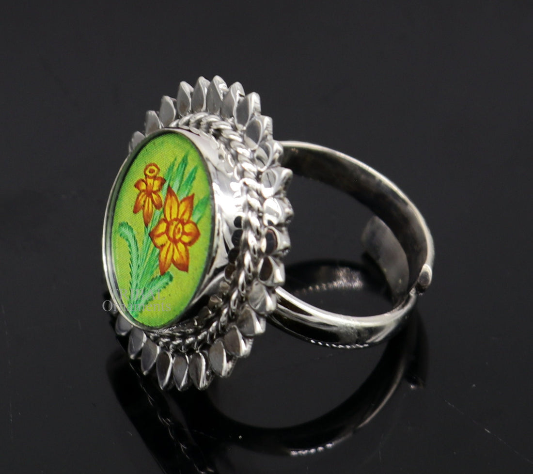 925 sterling silver adjustable ring band with fabulous flower painting ring unisex India jewelry ring552 - TRIBAL ORNAMENTS