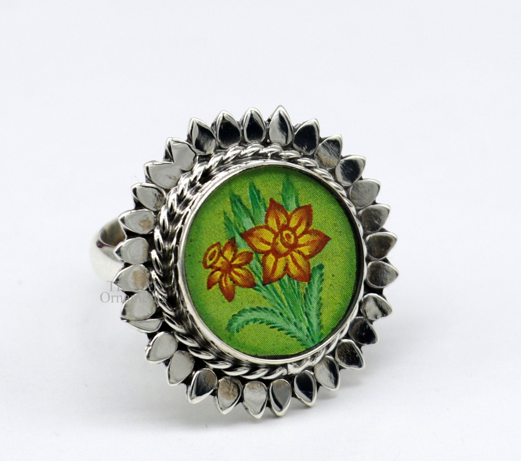 925 sterling silver adjustable ring band with fabulous flower painting ring unisex India jewelry ring552 - TRIBAL ORNAMENTS