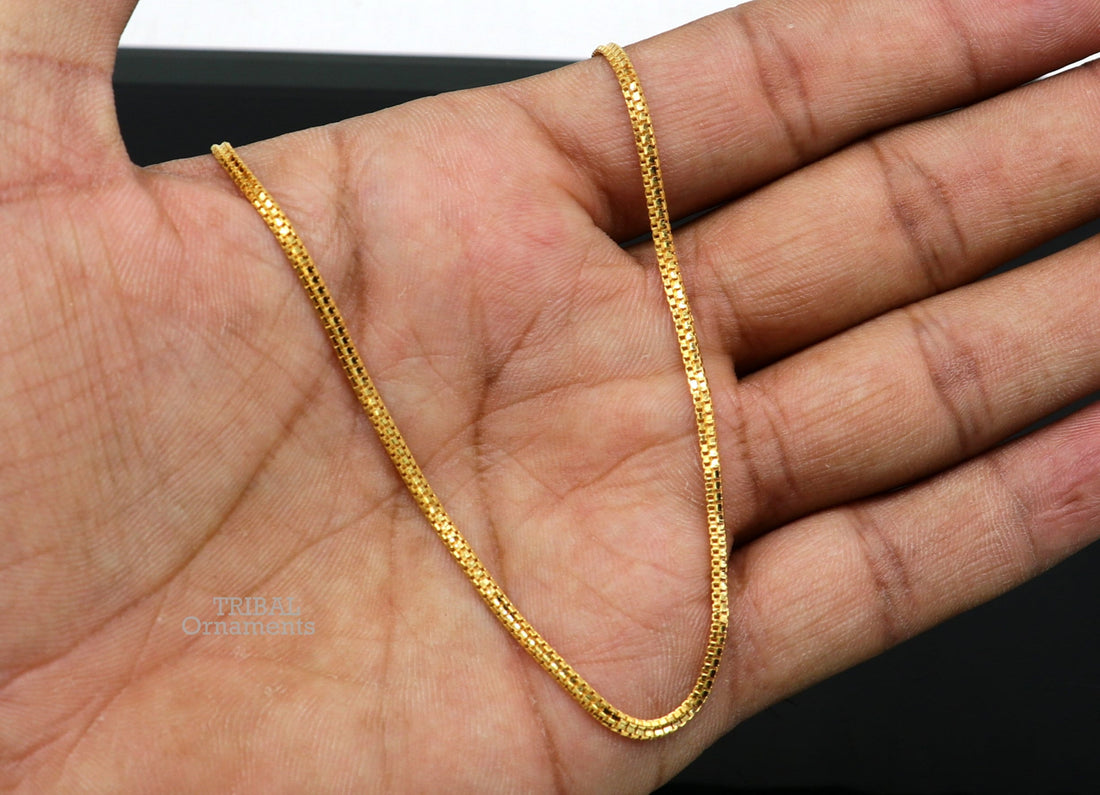 22kt yellow gold handmade Double box chain chain, amazing customized chain best gifting personalized unisex jewelry from India ch551 - TRIBAL ORNAMENTS