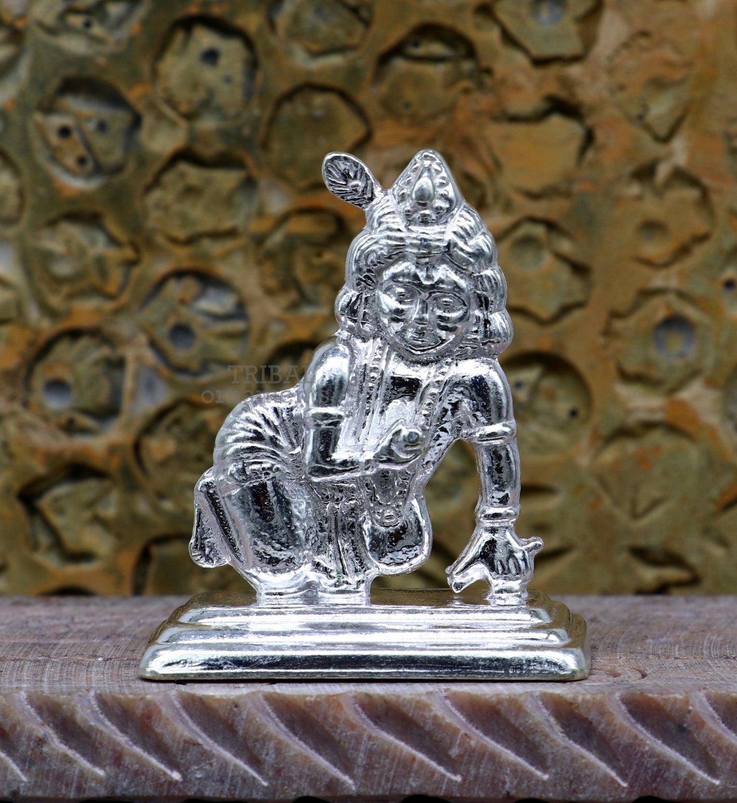 Solid silver handmade design indian idol little krishna, Ladu Gopal,crawling Krishna statue sculpture home temple puja art, utensils su736 - TRIBAL ORNAMENTS
