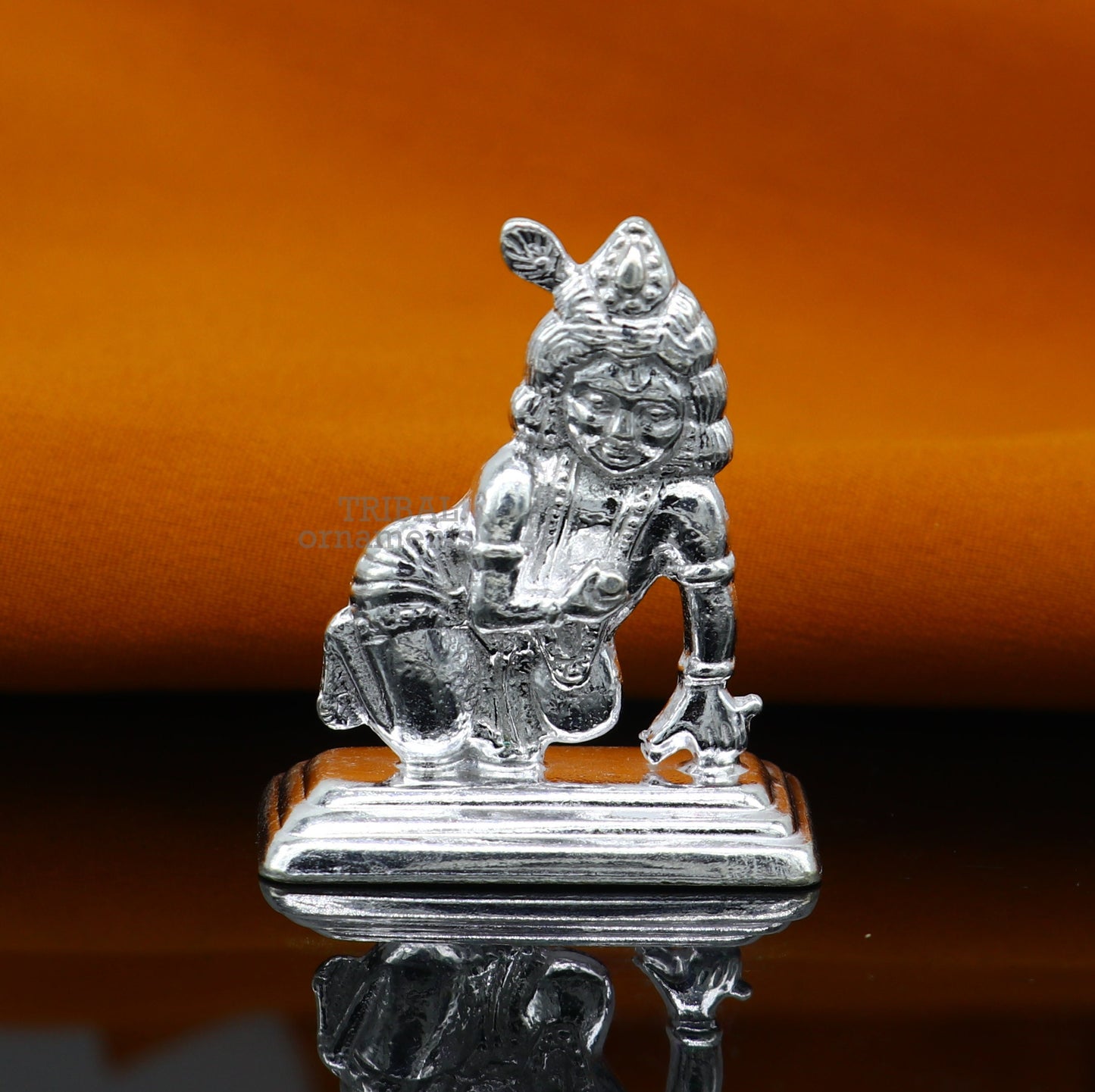 Solid silver handmade design indian idol little krishna, Ladu Gopal,crawling Krishna statue sculpture home temple puja art, utensils su736 - TRIBAL ORNAMENTS