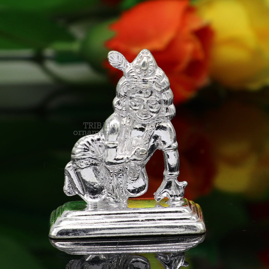 Solid silver handmade design indian idol little krishna, Ladu Gopal,crawling Krishna statue sculpture home temple puja art, utensils su736 - TRIBAL ORNAMENTS