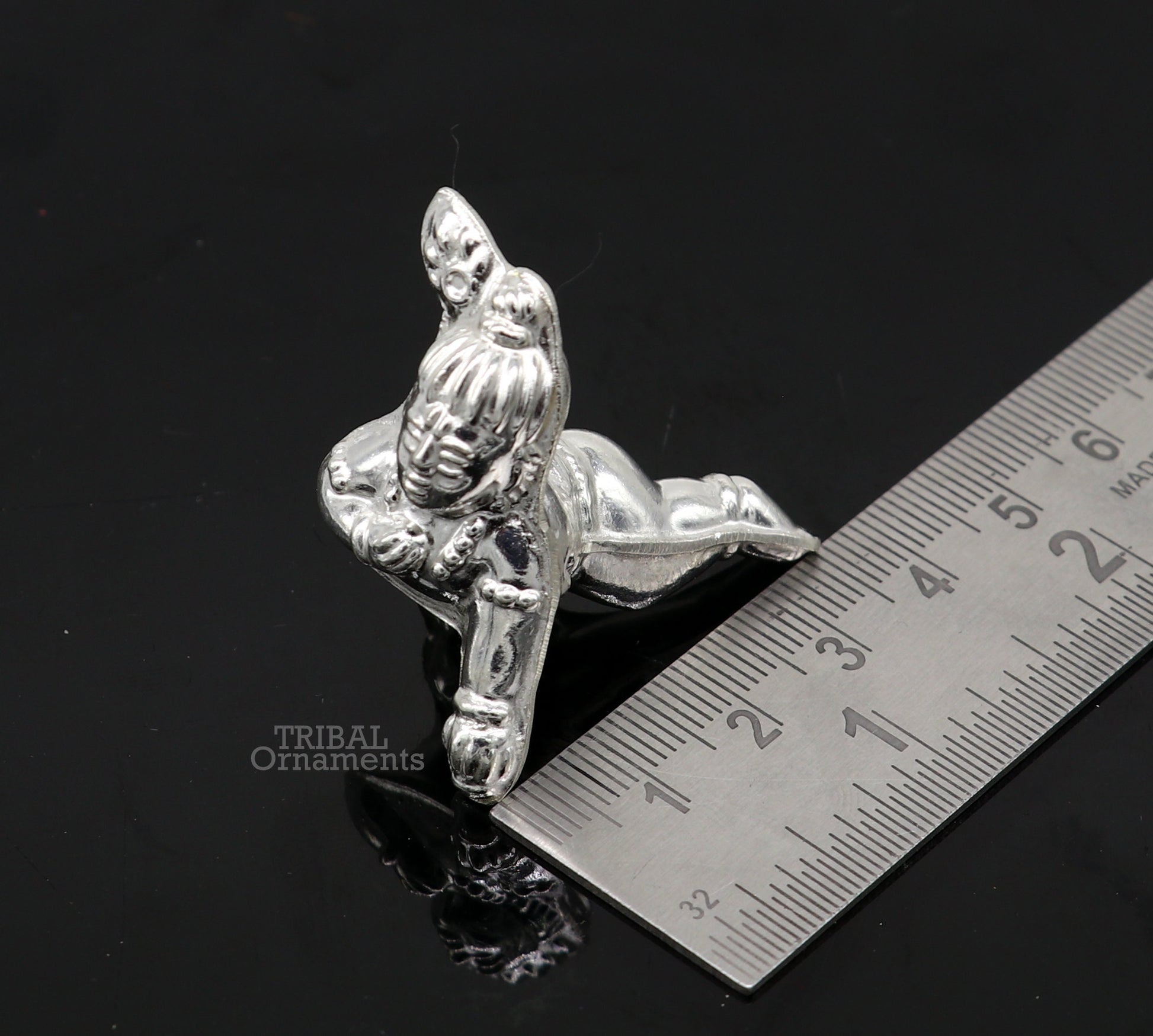 Sterling silver handmade Indian idol little baby Krishna, Ladu Gopal, small statue sculpture home temple balgopal puja art, utensils su742 - TRIBAL ORNAMENTS