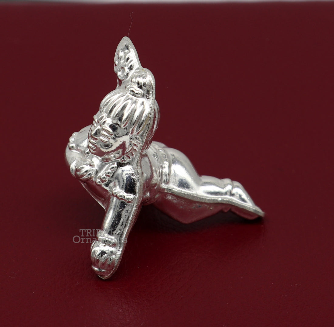 Sterling silver handmade Indian idol little baby Krishna, Ladu Gopal, small statue sculpture home temple balgopal puja art, utensils su742 - TRIBAL ORNAMENTS