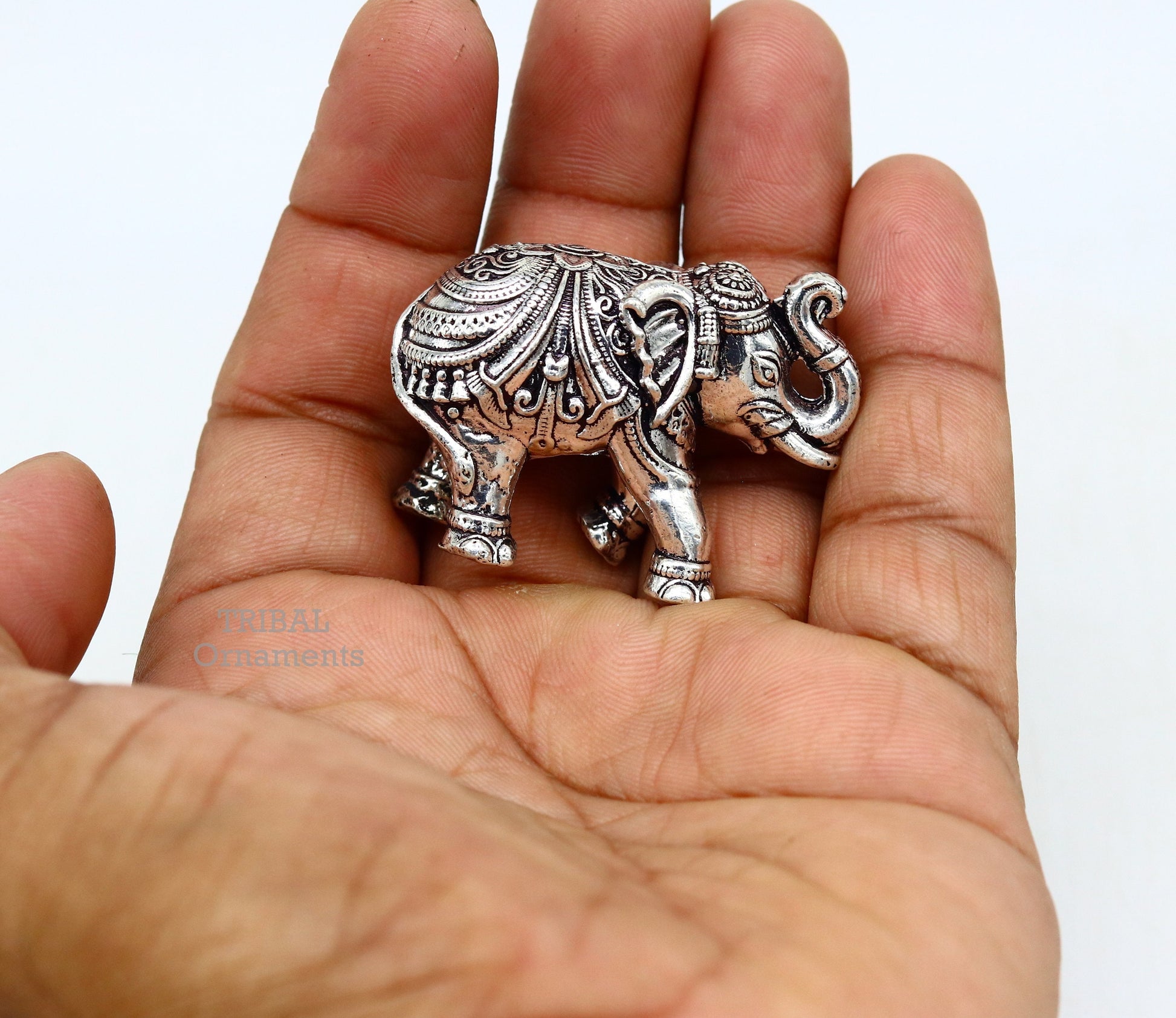 Sterling silver handmade design customized upper trunk Elephant statue, puja article figurine, home décor Diwali puja gift art537 - TRIBAL ORNAMENTS