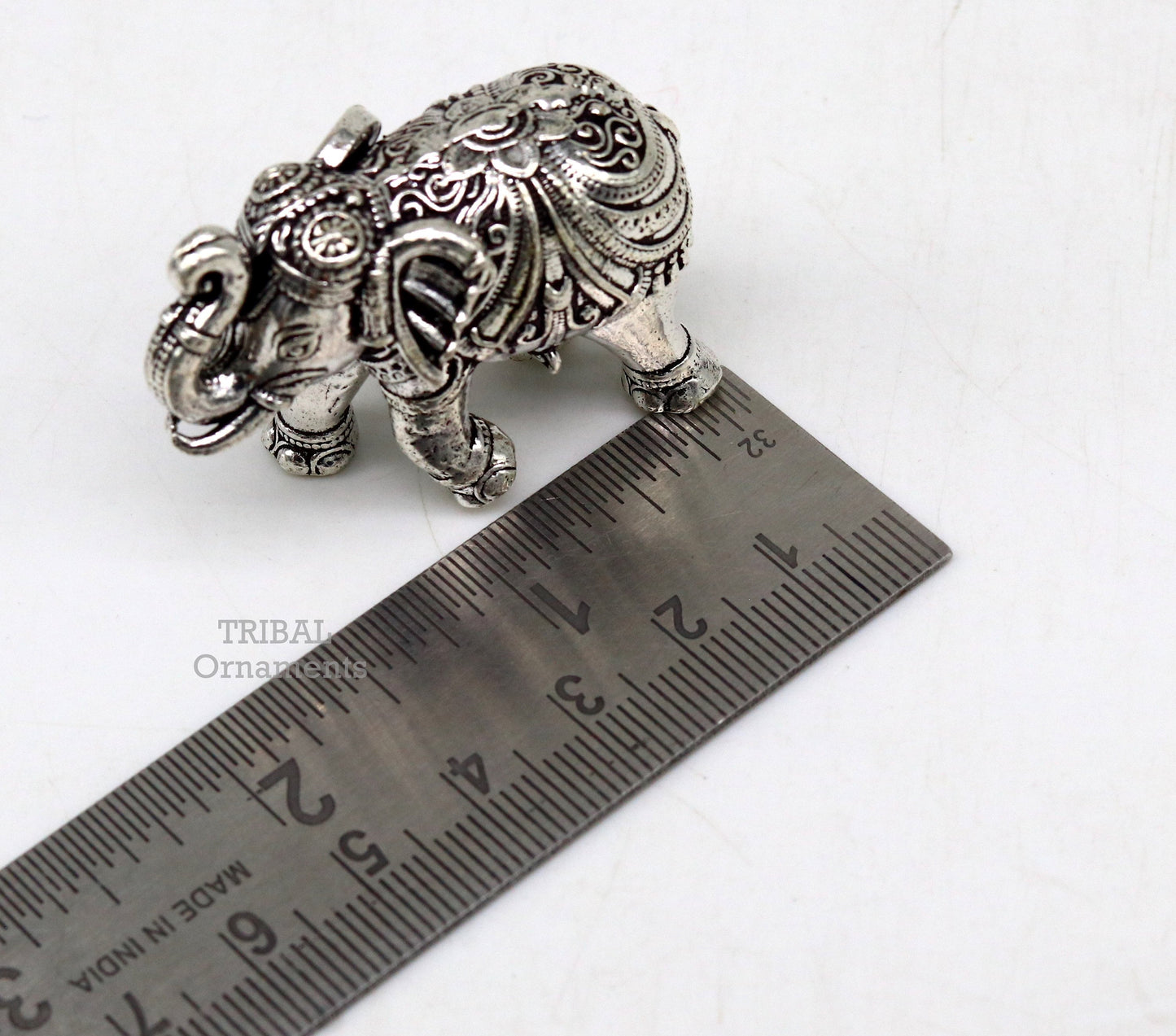 Sterling silver handmade design customized upper trunk Elephant statue, puja article figurine, home décor Diwali puja gift art537 - TRIBAL ORNAMENTS