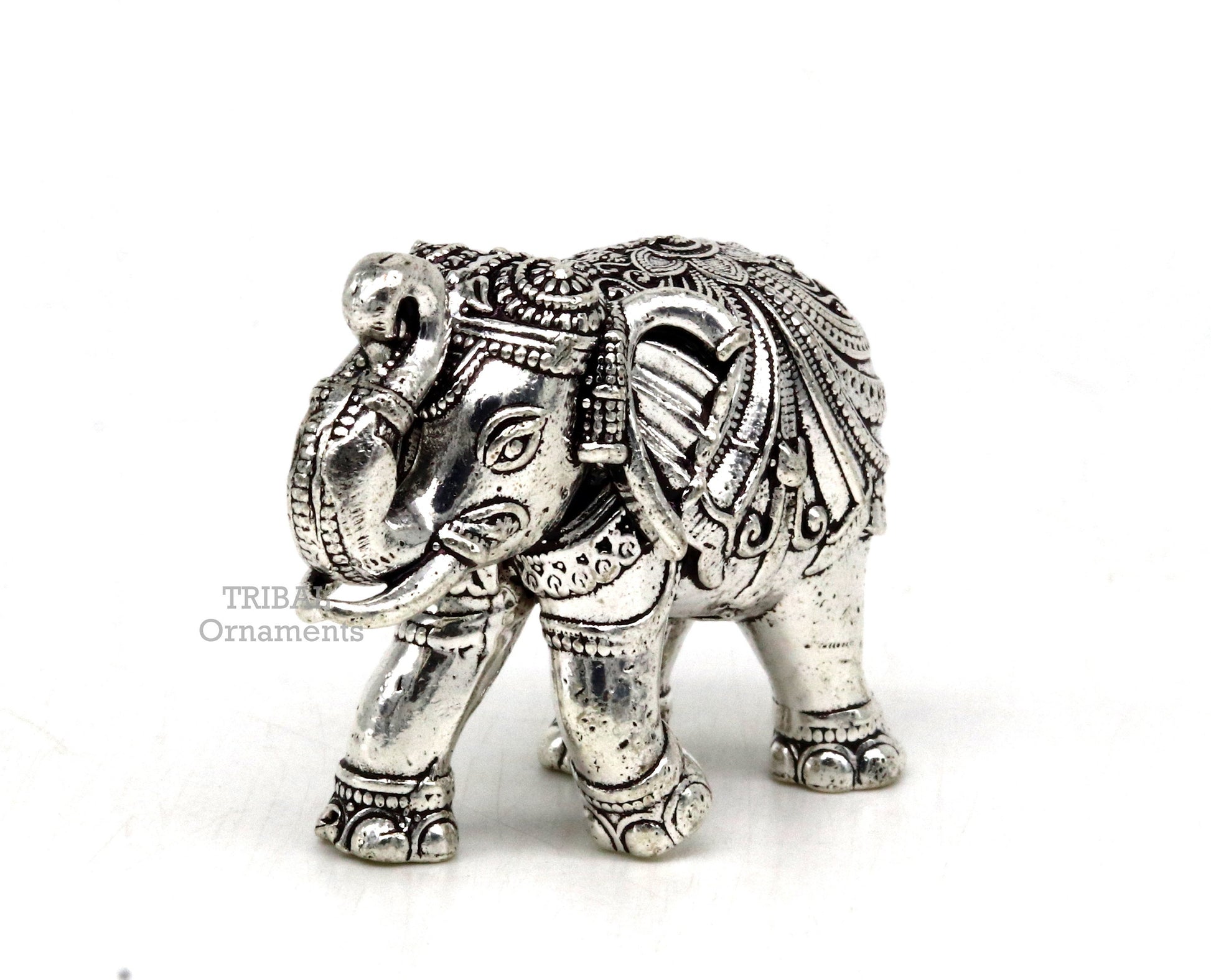 Sterling silver handmade design customized upper trunk Elephant statue, puja article figurine, home décor Diwali puja gift art539 - TRIBAL ORNAMENTS