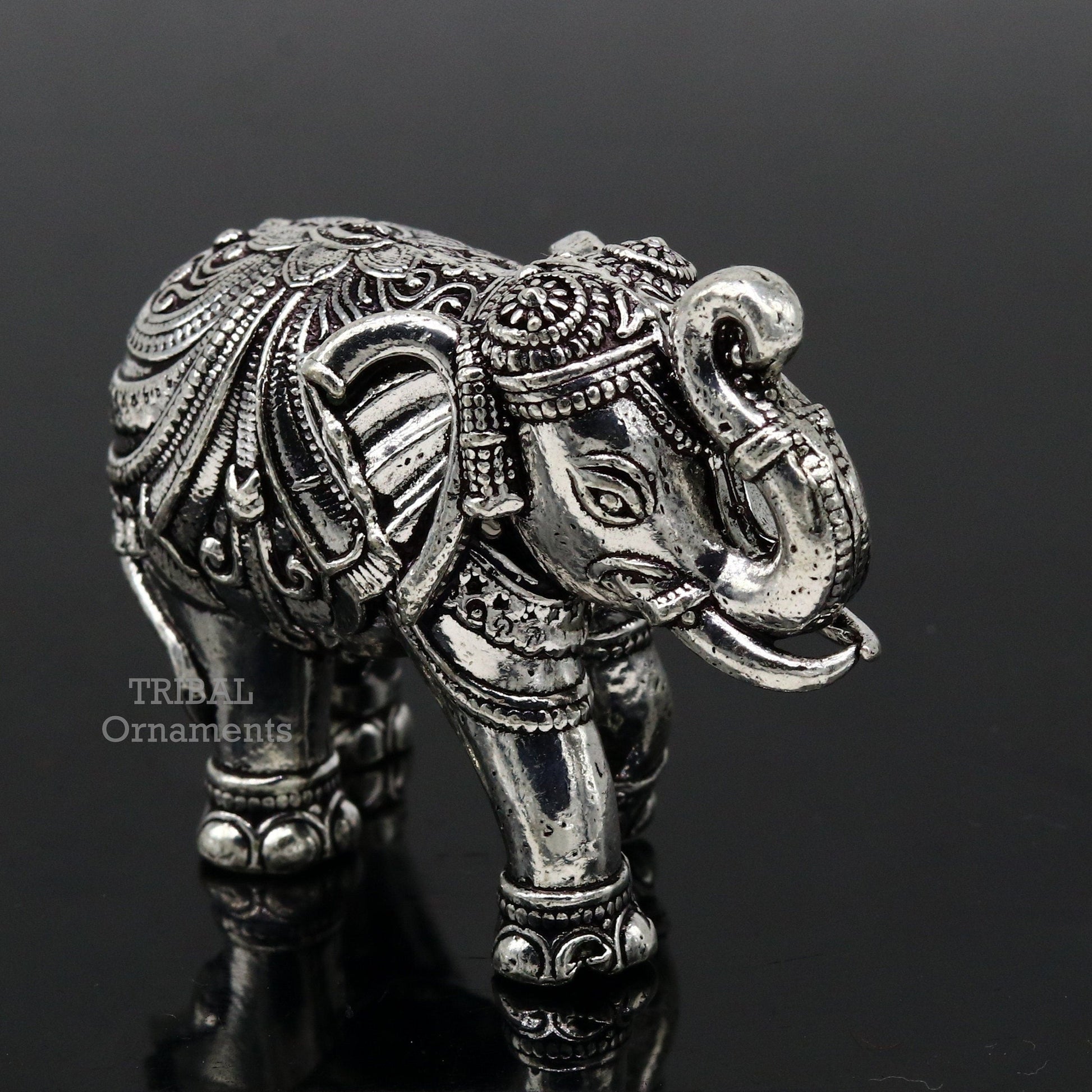 Sterling silver handmade design customized upper trunk Elephant statue, puja article figurine, home décor Diwali puja gift art539 - TRIBAL ORNAMENTS