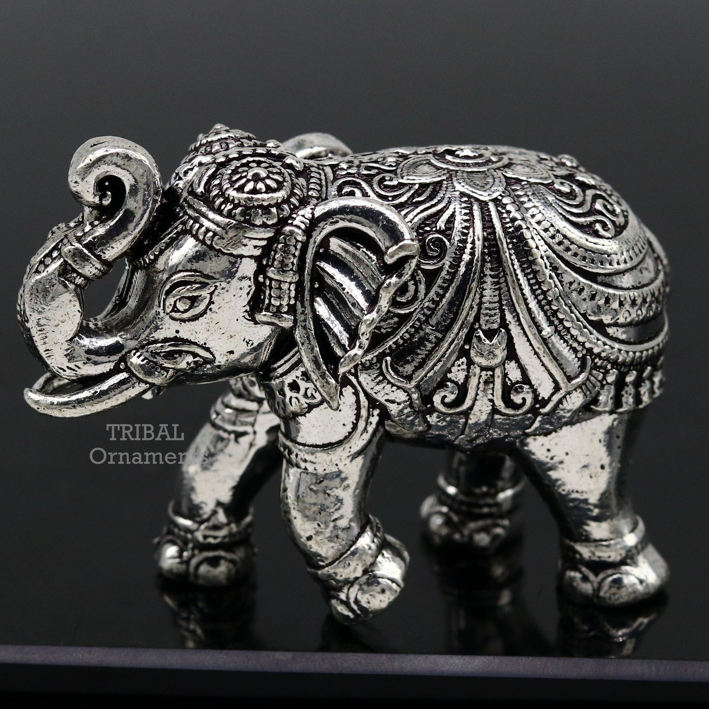 Sterling silver handmade design customized upper trunk Elephant statue, puja article figurine, home décor Diwali puja gift art539 - TRIBAL ORNAMENTS