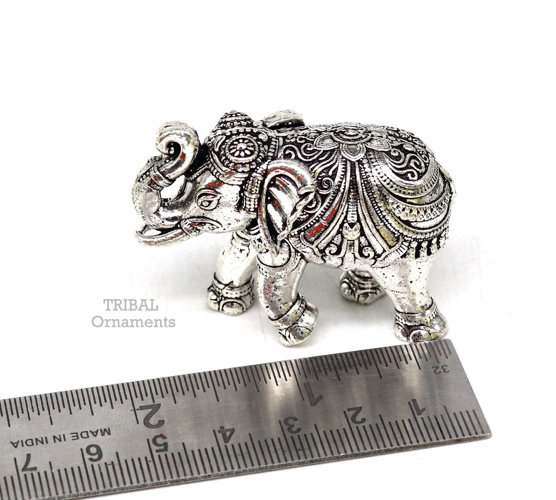 Sterling silver handmade design customized upper trunk Elephant statue, puja article figurine, home décor Diwali puja gift art539 - TRIBAL ORNAMENTS