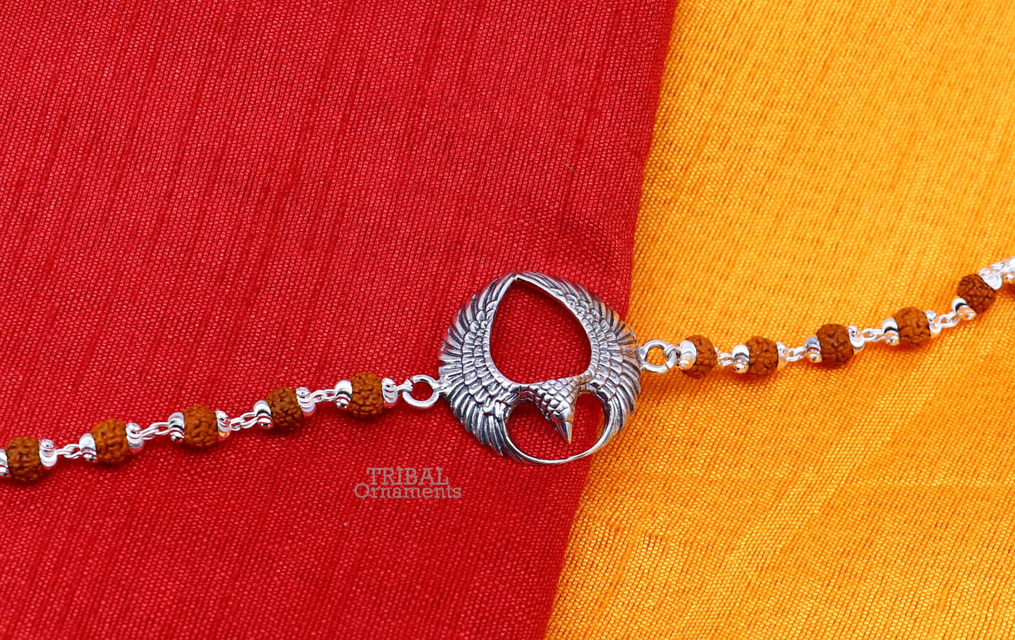 925 sterling silver handmade lord Garuda ( egal ) design Rakhi bracelet amazing Rudraksha bracelet, use as daily use jewelry rk209 - TRIBAL ORNAMENTS