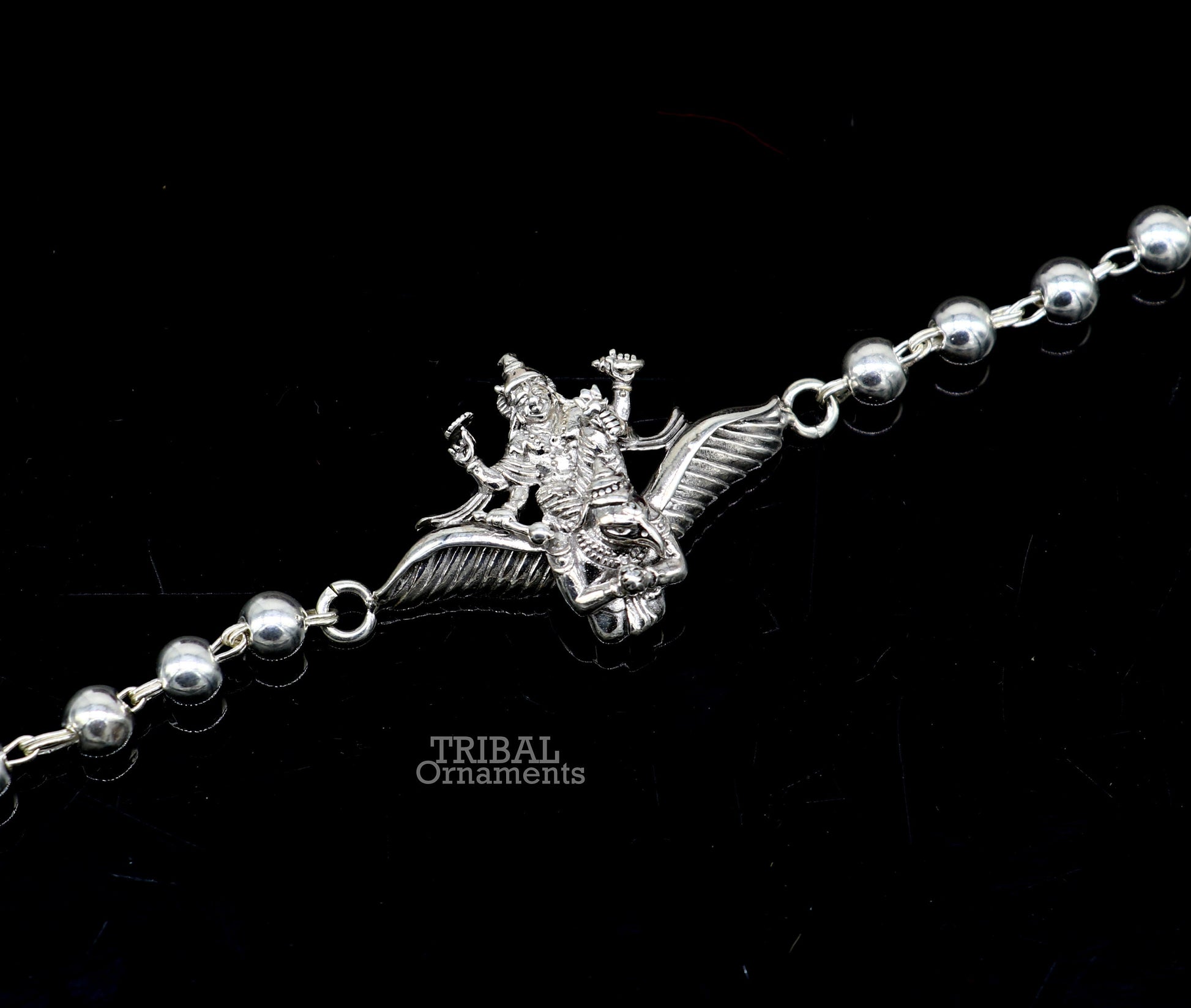 Divine 925 sterling silver handmade silver beaded Lord vishnu and garuda design Rakhi bracelet best gift for brother daily use jewelry rk214 - TRIBAL ORNAMENTS