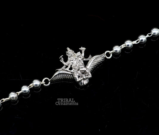 Divine 925 sterling silver handmade silver beaded Lord vishnu and garuda design Rakhi bracelet best gift for brother daily use jewelry rk214 - TRIBAL ORNAMENTS