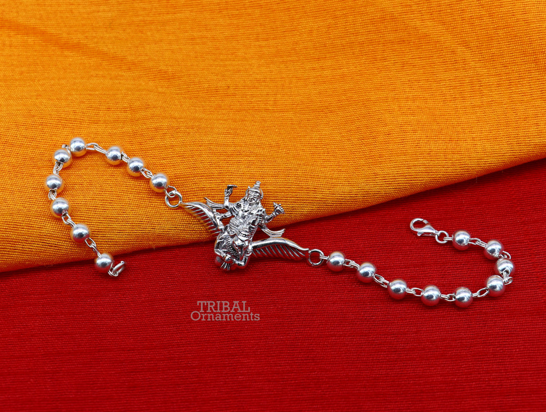 Divine 925 sterling silver handmade silver beaded Lord vishnu and garuda design Rakhi bracelet best gift for brother daily use jewelry rk214 - TRIBAL ORNAMENTS