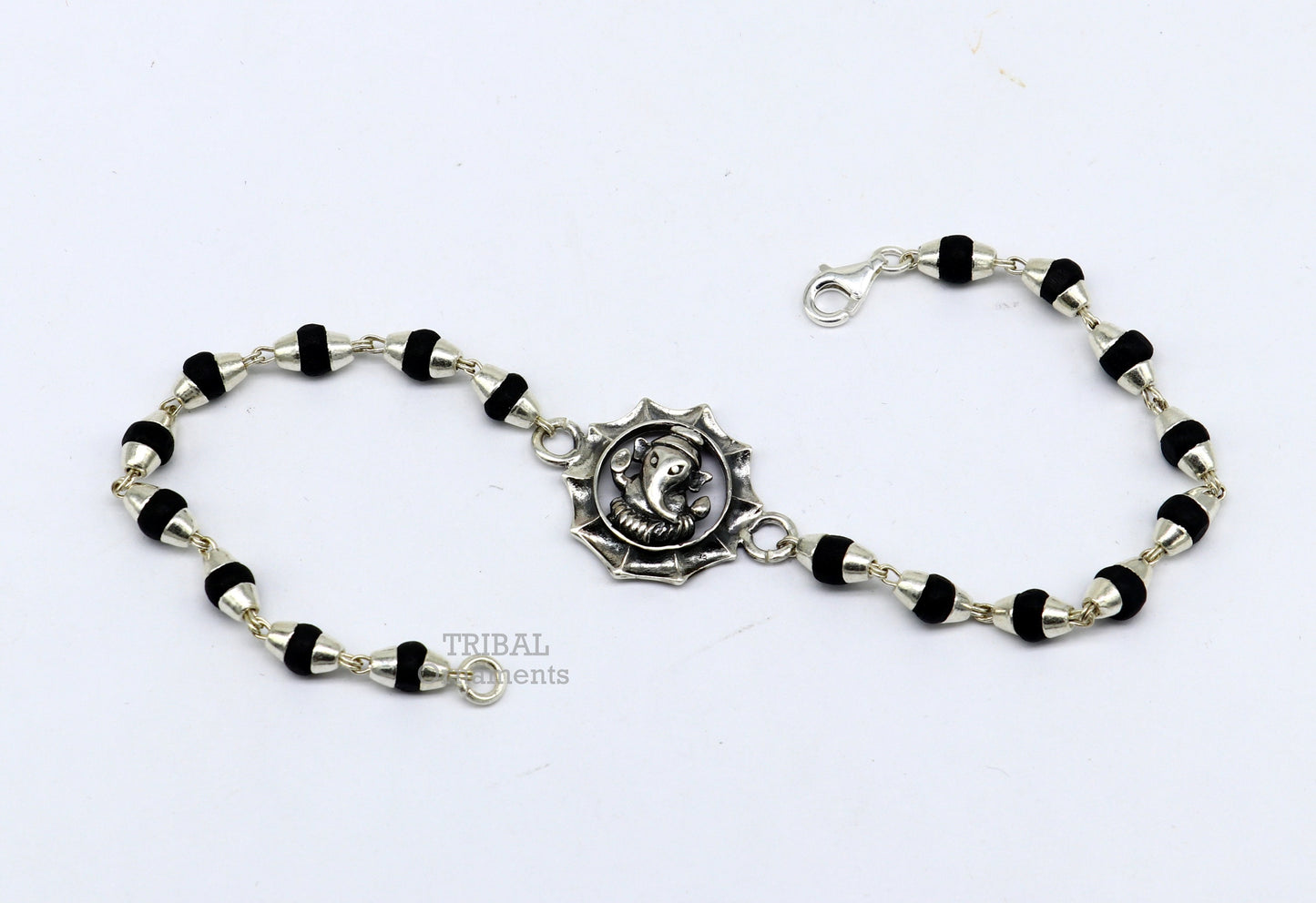 Holy basil rosary 925 sterling silver handmade lord Ganesha design Rakhi bracelet amazing brother bracelet, use as daily use jewelry rk218 - TRIBAL ORNAMENTS