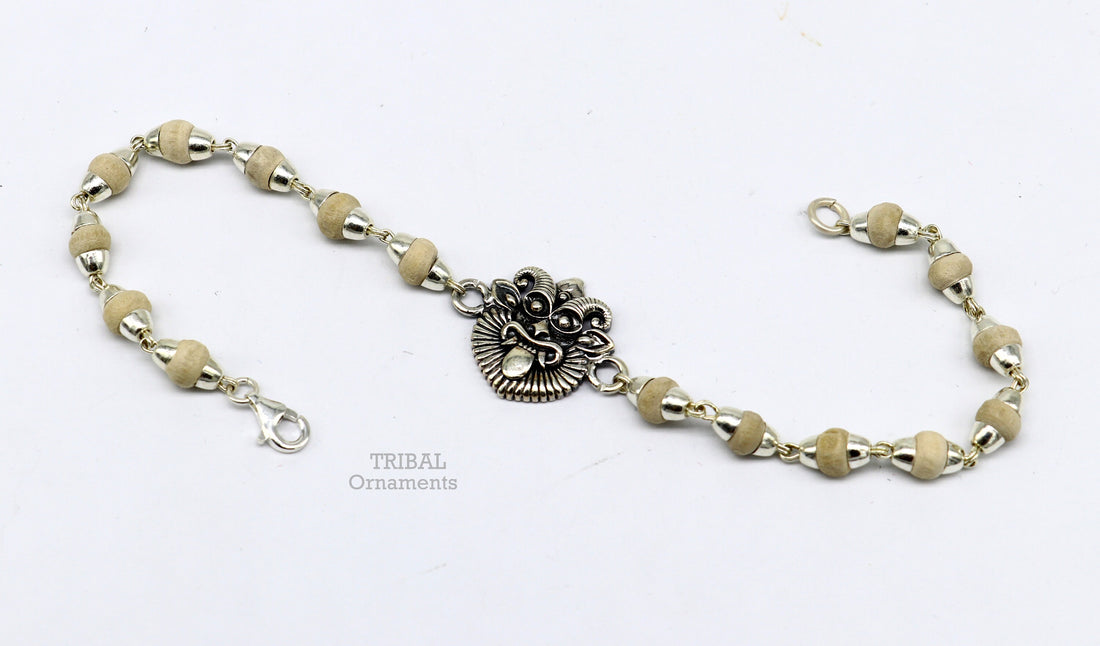 Divine holy basil rosary beaded 925 sterling silver handmade south india style Rakhi bracelet amazing bracelet daily use jewelry rk222 - TRIBAL ORNAMENTS