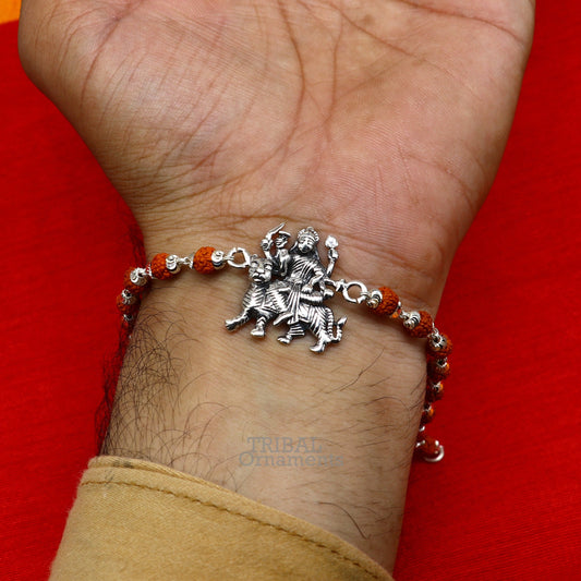 925 Sterling silver divine Durga,bhawani mataji Rakhi bracelet best gift rudraksh with goddess Rakhi for brother's for special gifing rk236 - TRIBAL ORNAMENTS