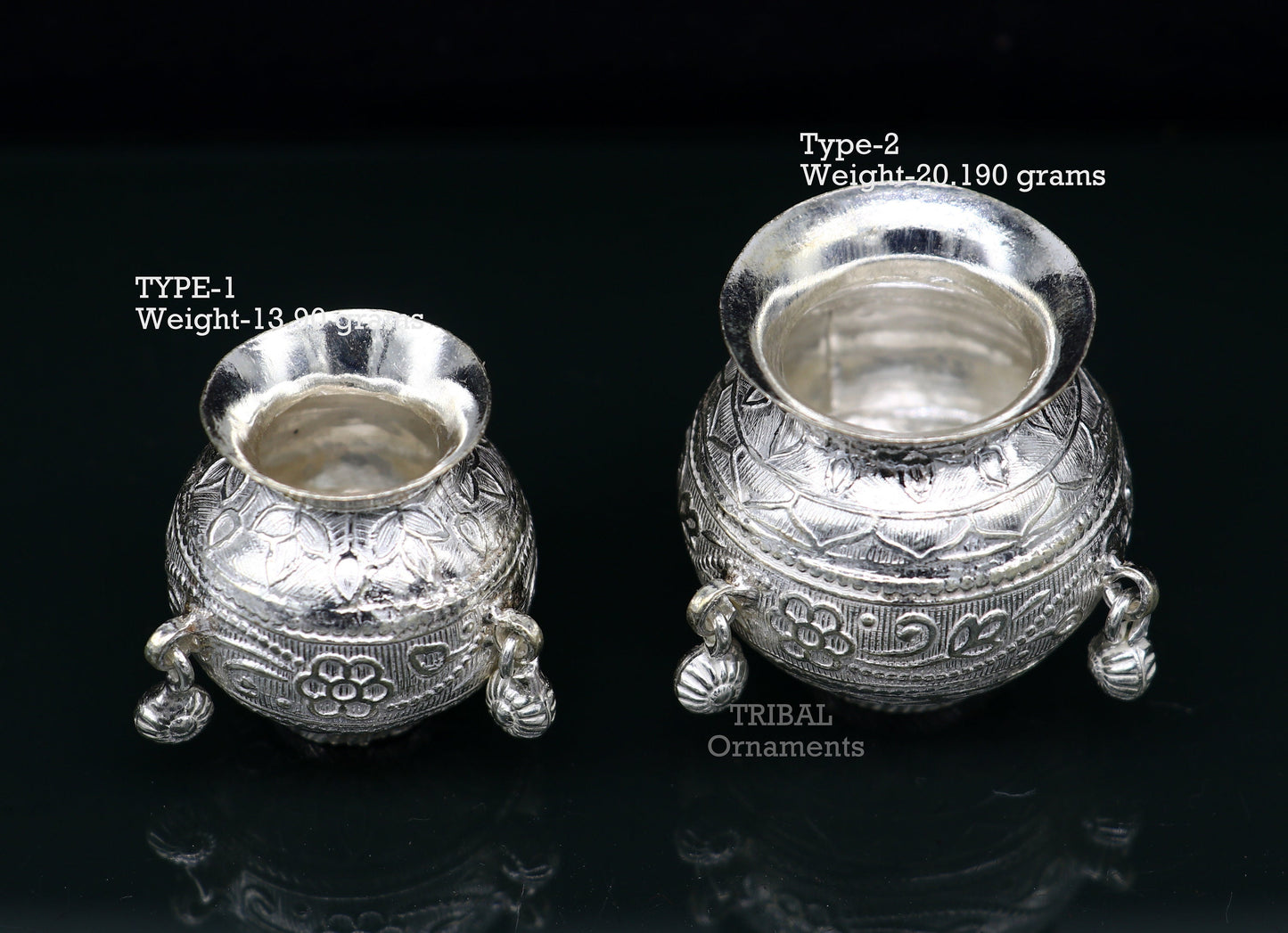 Pure 925 sterling silver handmade plain small Kalash or pot, unique special silver puja article, water or milk kalash pot india su760 - TRIBAL ORNAMENTS