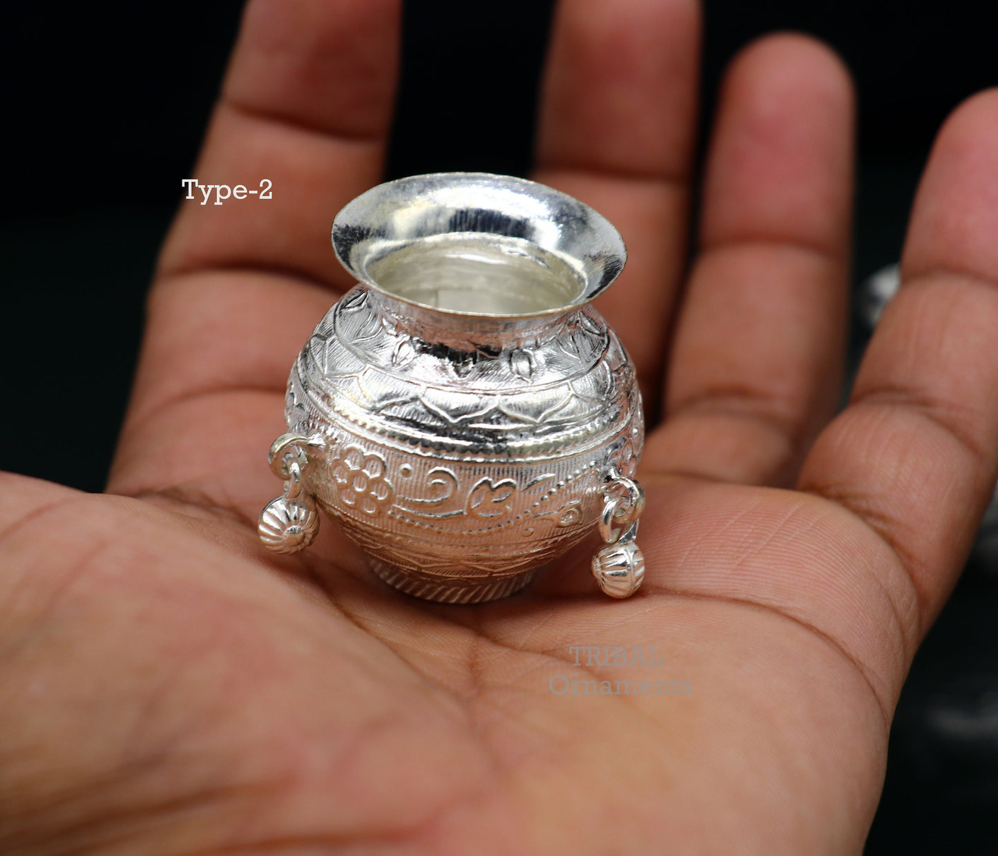 Pure 925 sterling silver handmade plain small Kalash or pot, unique special silver puja article, water or milk kalash pot india su760 - TRIBAL ORNAMENTS