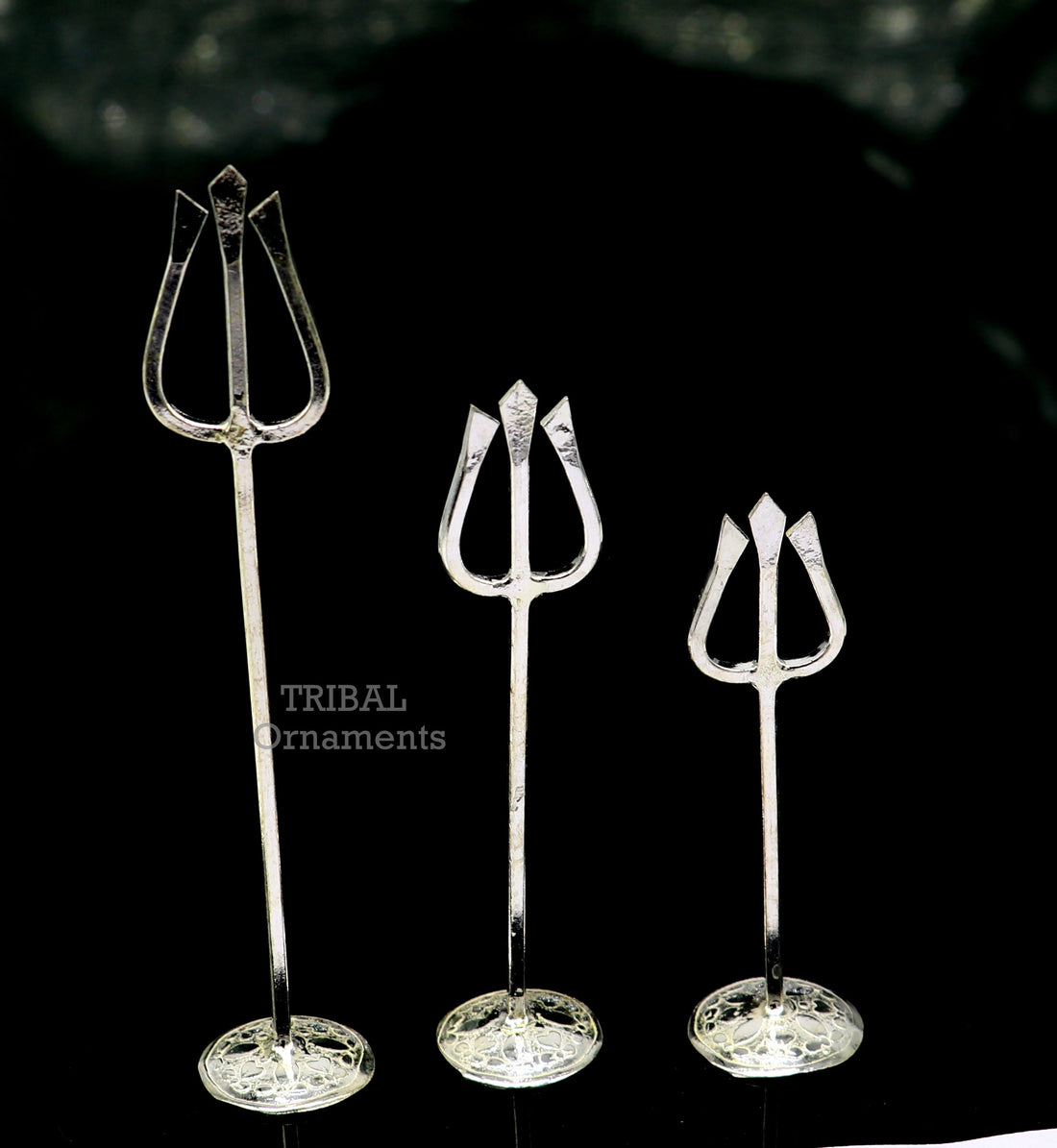 925 sterling silver customized lord Shiva trident with damaru, silver article, silver temple accessories from India, shiva trishul su763 - TRIBAL ORNAMENTS