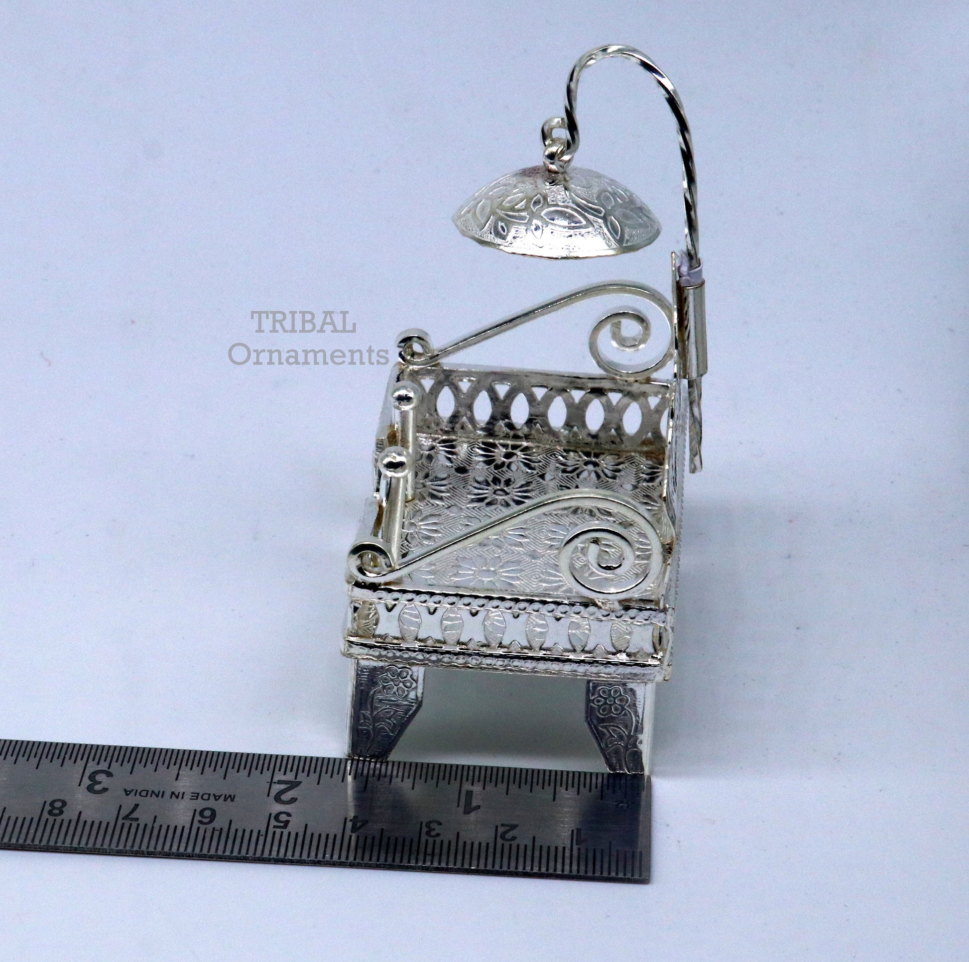 925 pure sterling silver handcrafted small singhasan, idol krishna Bal Gopala throne, god statue's stand chair, temple puja article su782 - TRIBAL ORNAMENTS