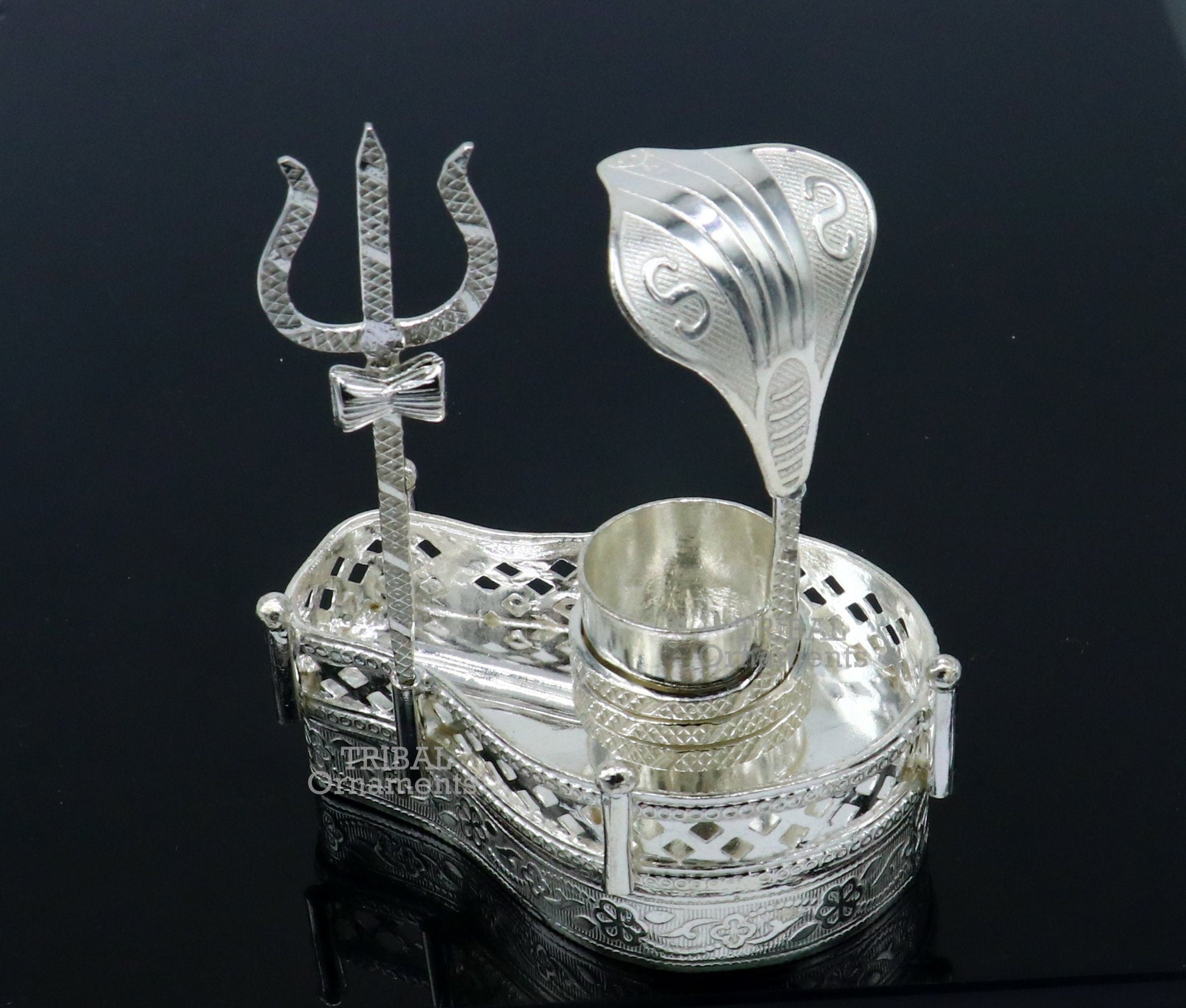 925 sterling silver handmade lord shiva lingam stand/ jalheri with snake  and trident mahakal lingam stand su788 - TRIBAL ORNAMENTS