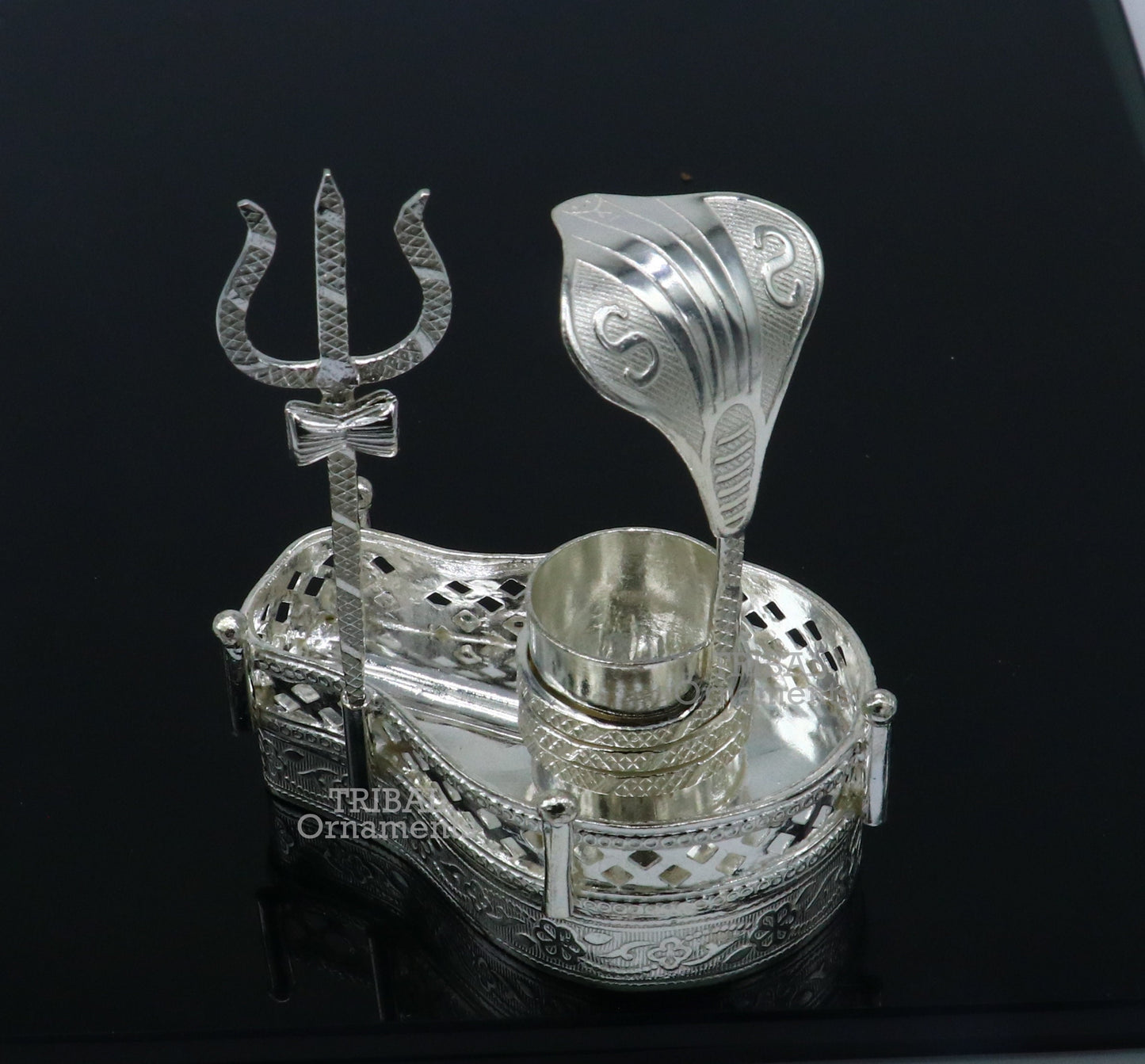 925 sterling silver handmade lord shiva lingam stand/ jalheri with snake  and trident mahakal lingam stand su788 - TRIBAL ORNAMENTS