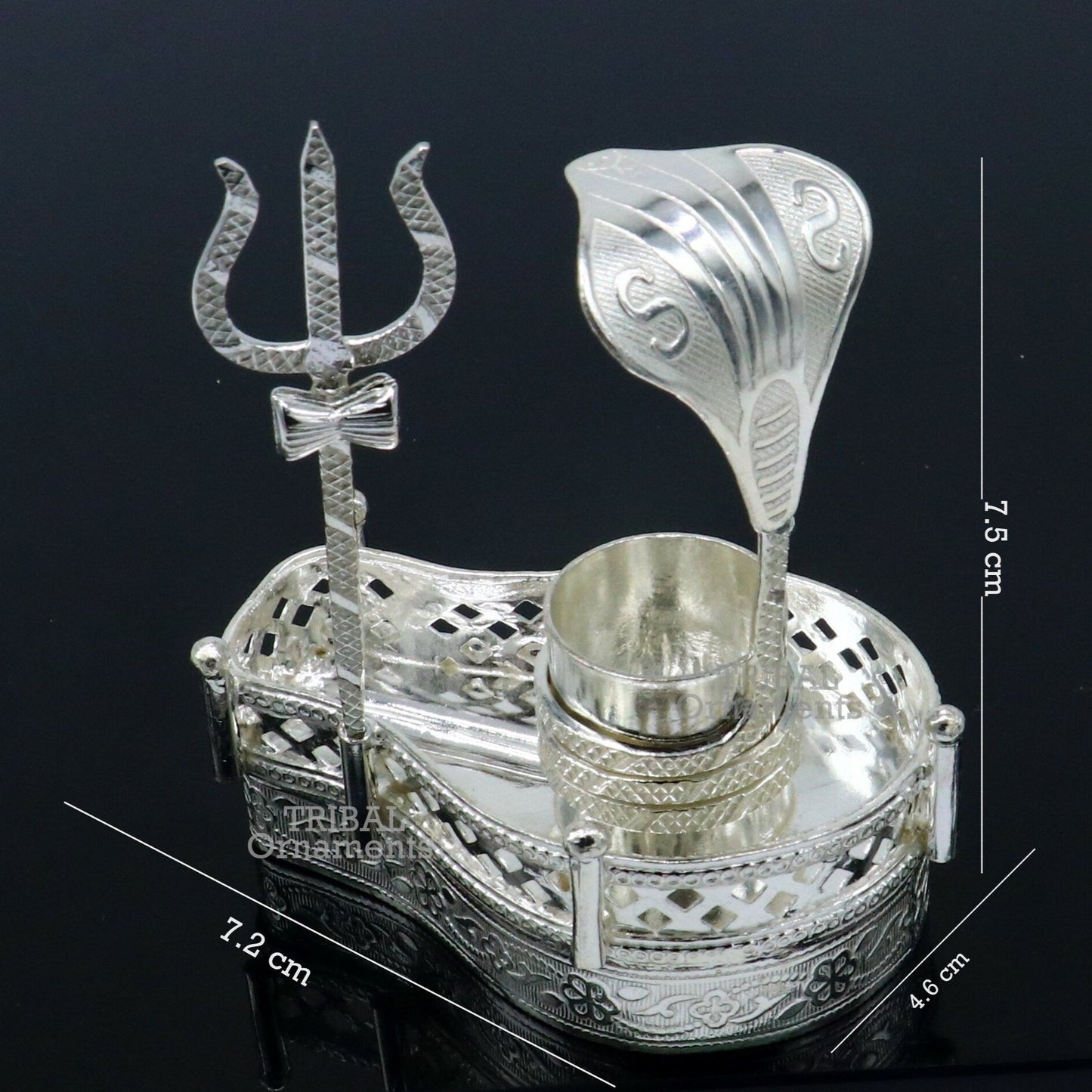 925 sterling silver handmade lord shiva lingam stand/ jalheri with snake  and trident mahakal lingam stand su788 - TRIBAL ORNAMENTS