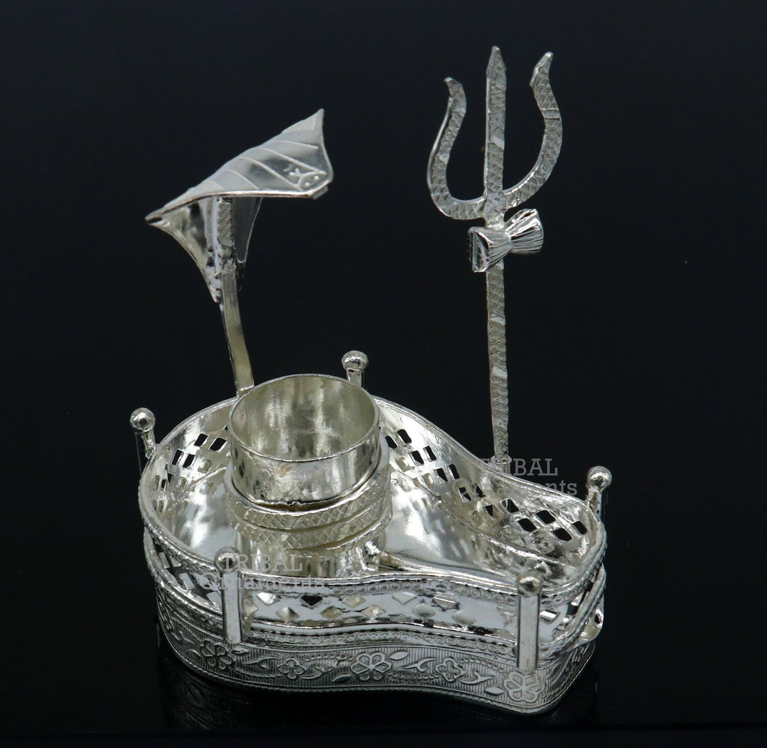 925 sterling silver handmade lord shiva lingam stand/ jalheri with snake  and trident mahakal lingam stand su788 - TRIBAL ORNAMENTS