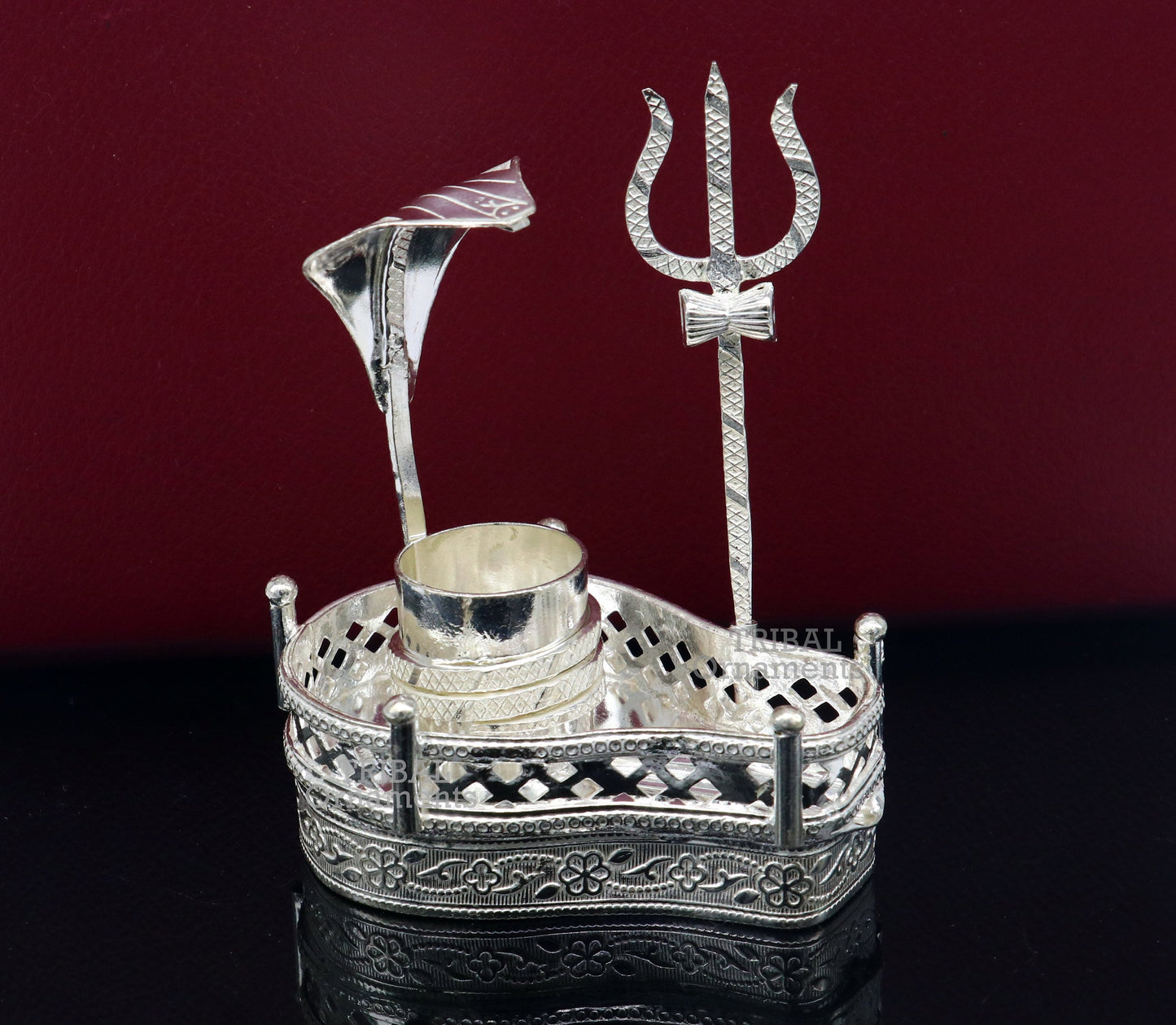 925 sterling silver handmade lord shiva lingam stand/ jalheri with snake  and trident mahakal lingam stand su788 - TRIBAL ORNAMENTS