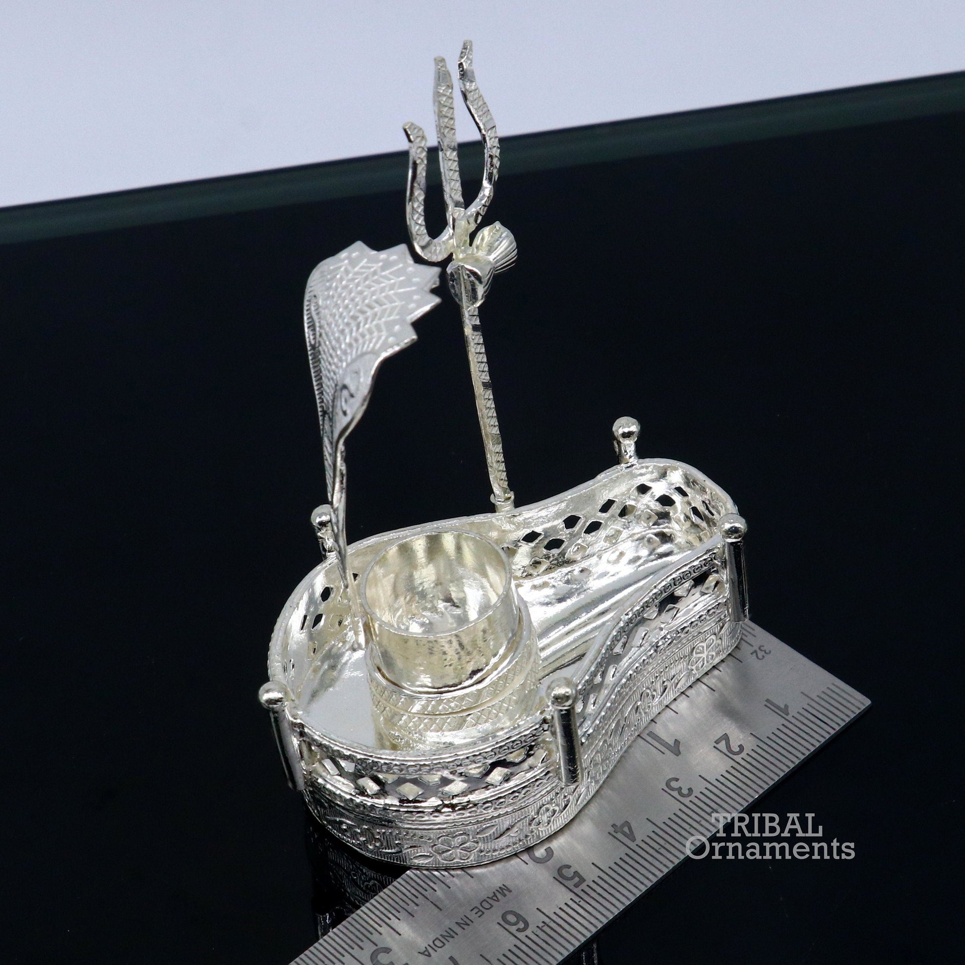 925 sterling silver handmade lord shiva lingam stand/ jalheri with panchmukhi snake (5 face snake) and trident mahakal lingam stand su790 - TRIBAL ORNAMENTS