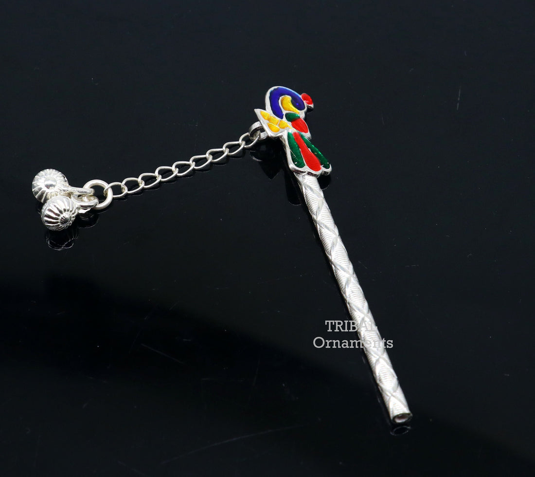 7 cm long sterling silver handmade idol baby Krishna flute, silver bansuri, laddu gopala flute, little krishna flute puja art su793 - TRIBAL ORNAMENTS