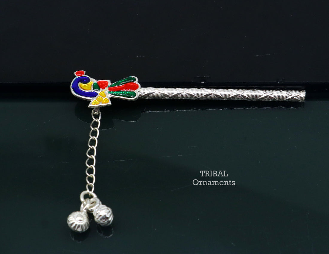 7 cm long sterling silver handmade idol baby Krishna flute, silver bansuri, laddu gopala flute, little krishna flute puja art su793 - TRIBAL ORNAMENTS