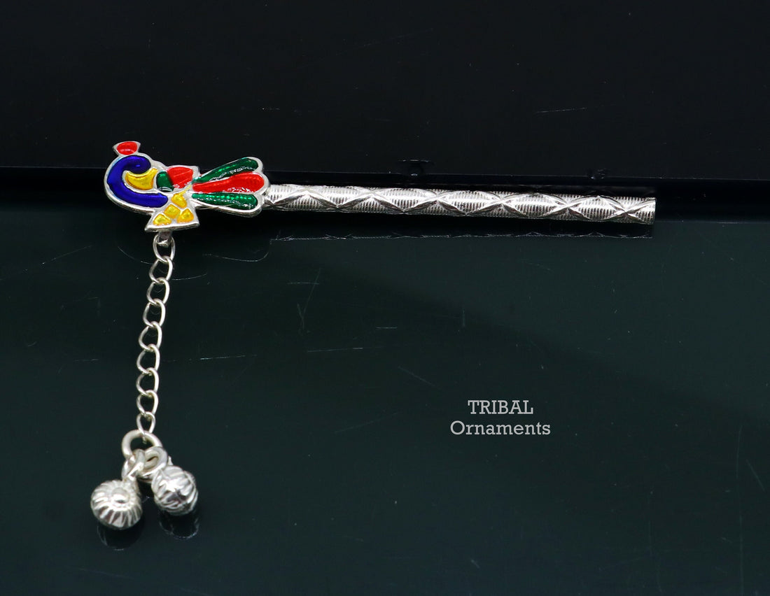 7 cm long sterling silver handmade idol baby Krishna flute, silver bansuri, laddu gopala flute, little krishna flute puja art su793 - TRIBAL ORNAMENTS