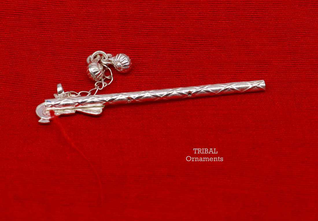 7 cm long sterling silver handmade idol baby Krishna flute, silver bansuri, laddu gopala flute, little krishna flute puja art su793 - TRIBAL ORNAMENTS