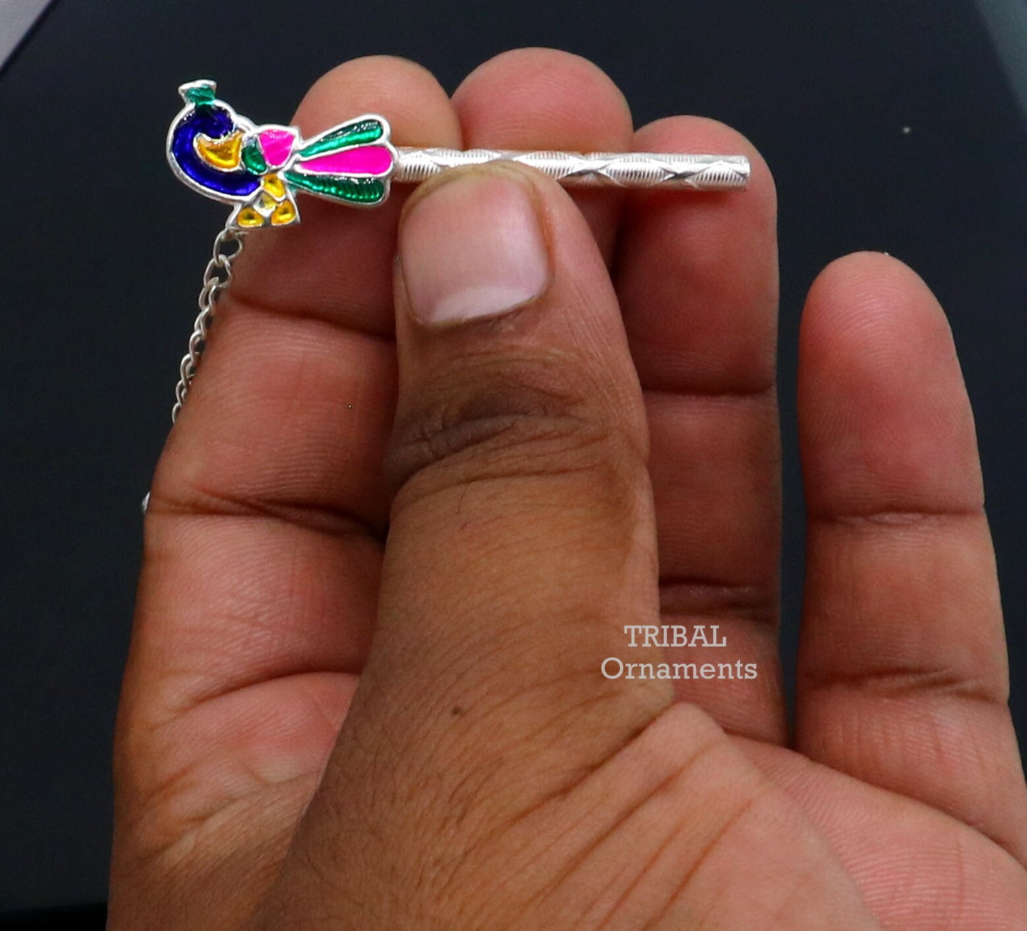 5 cm long sterling silver handmade idol baby Krishna flute, silver bansuri, laddu gopala flute, little krishna flute puja art su794 - TRIBAL ORNAMENTS