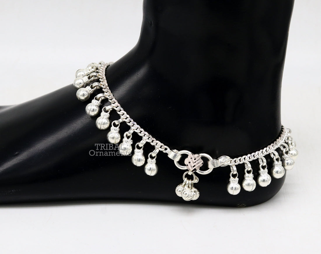 10.5" Long handmade sterling silver amazing jingling bells ankle bracelet, gorgeous noisy anklets customized belly dance jewelry ank462 - TRIBAL ORNAMENTS