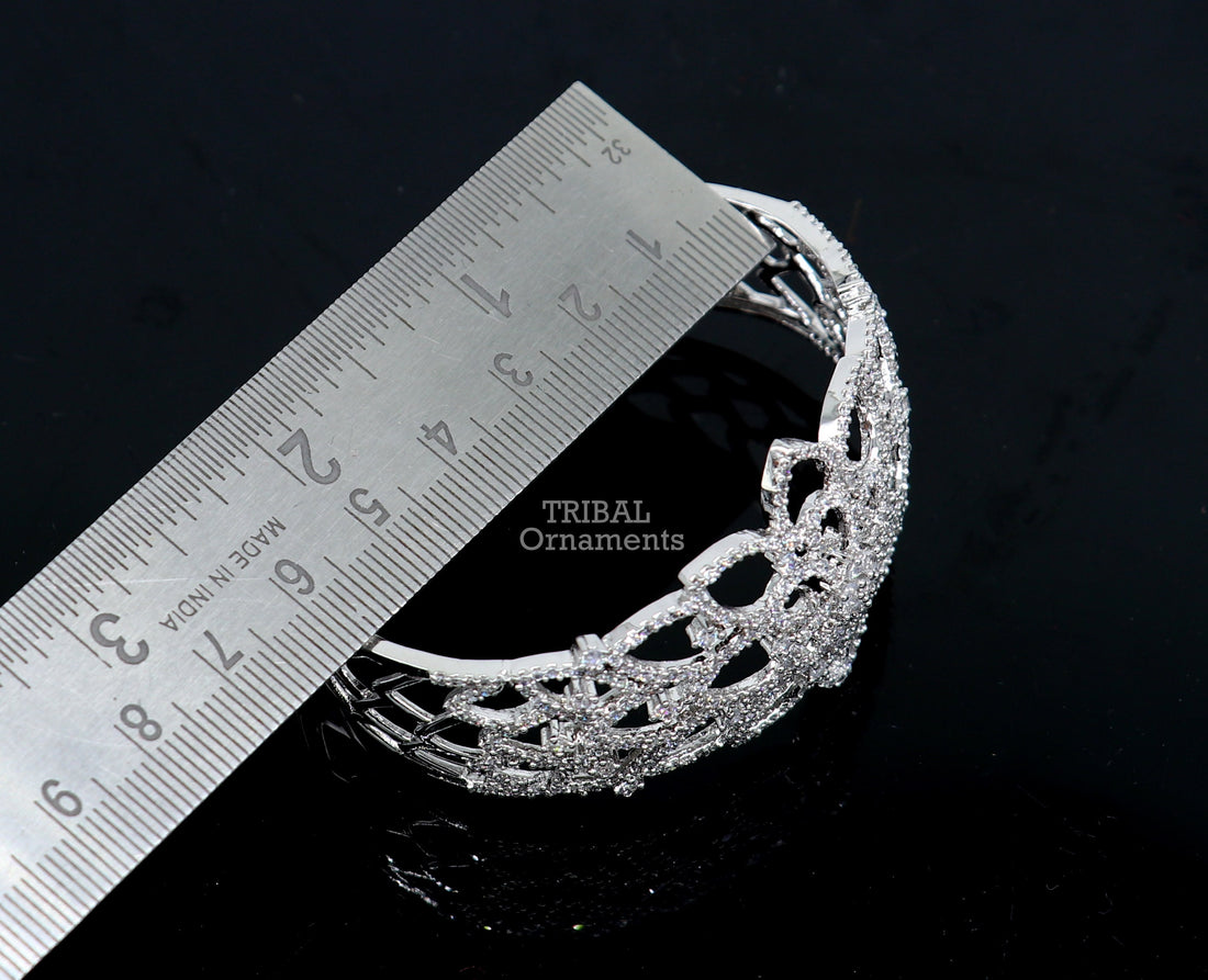 925 sterling silver handmade amazing cubic zircon adjustable cuff bangle bracelet kada customized girl's jewelry cuff79 - TRIBAL ORNAMENTS