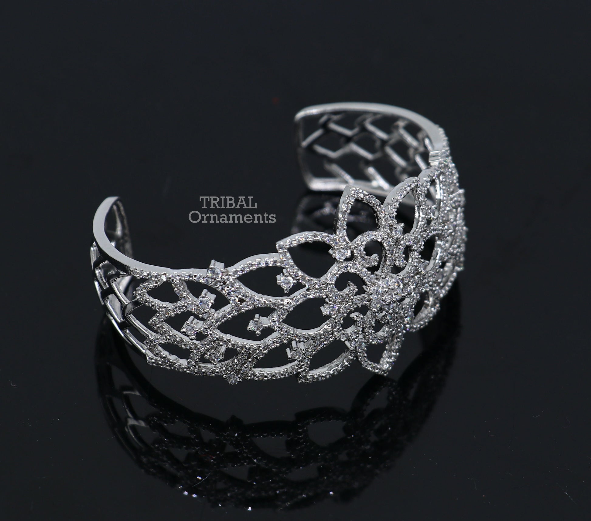 925 sterling silver handmade amazing cubic zircon adjustable cuff bangle bracelet kada customized girl's jewelry cuff79 - TRIBAL ORNAMENTS