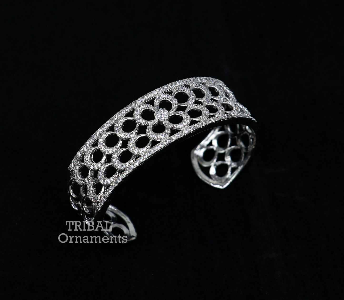925 sterling silver handmade amazing cubic zircon stone adjustable cuff bangle bracelet kada customized girl's jewelry cuff80 - TRIBAL ORNAMENTS