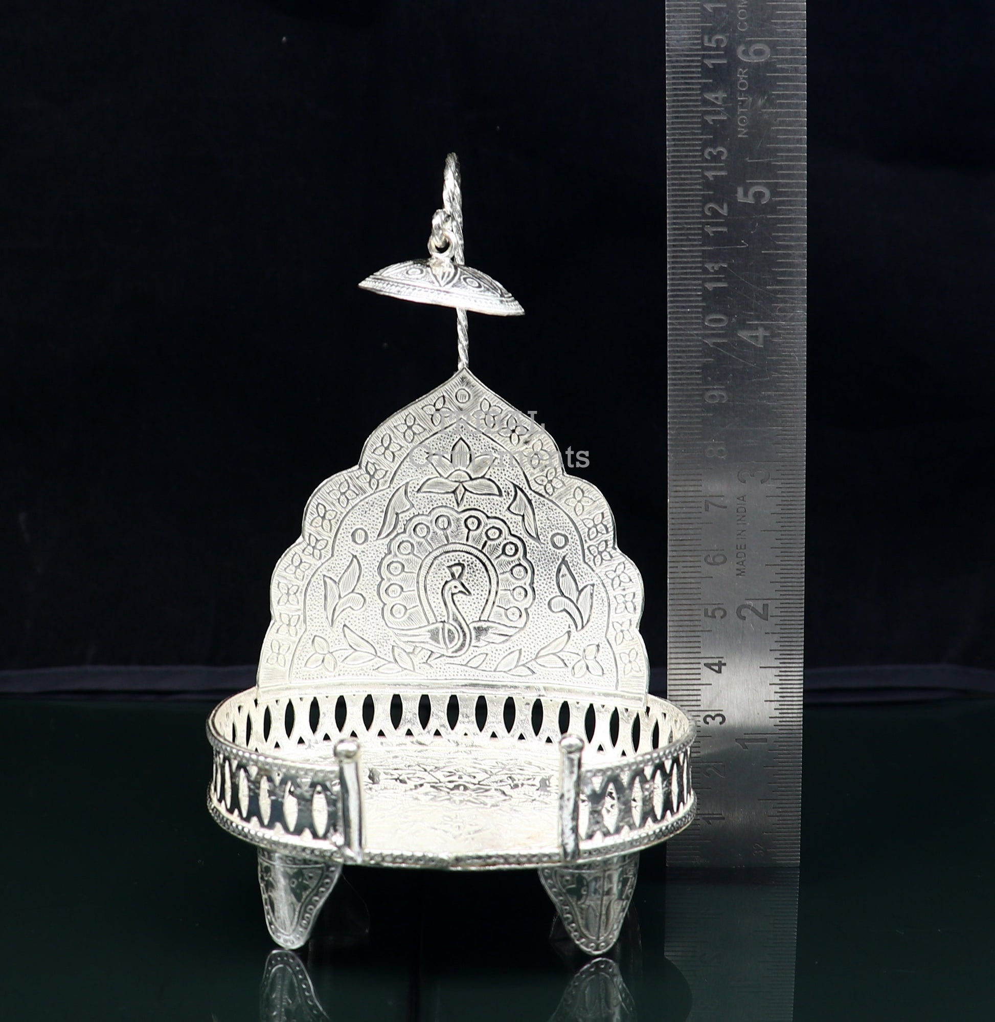 925 sterling silver Handmade Divine Singhasan, idol krishna Bal Gopala throne, god statue's stand chair, temple art puja article su800 - TRIBAL ORNAMENTS