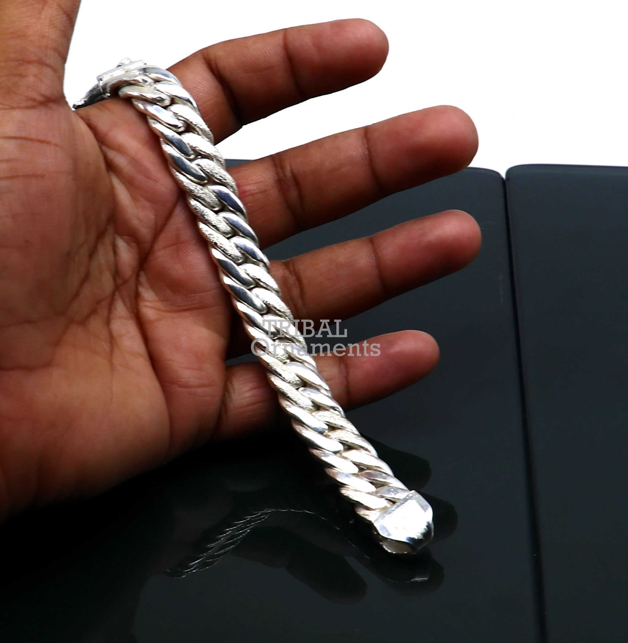 8mm Men's Cuban Link Silver Bracelet | Little Sky Stone