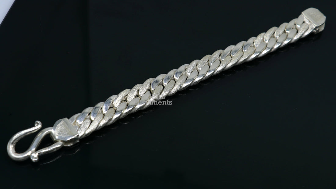 7" solid long Vintage antique Cuban link chain 925 sterling silver bracelet, excellent unisex gifting custom made jewelry from india sbr375 - TRIBAL ORNAMENTS