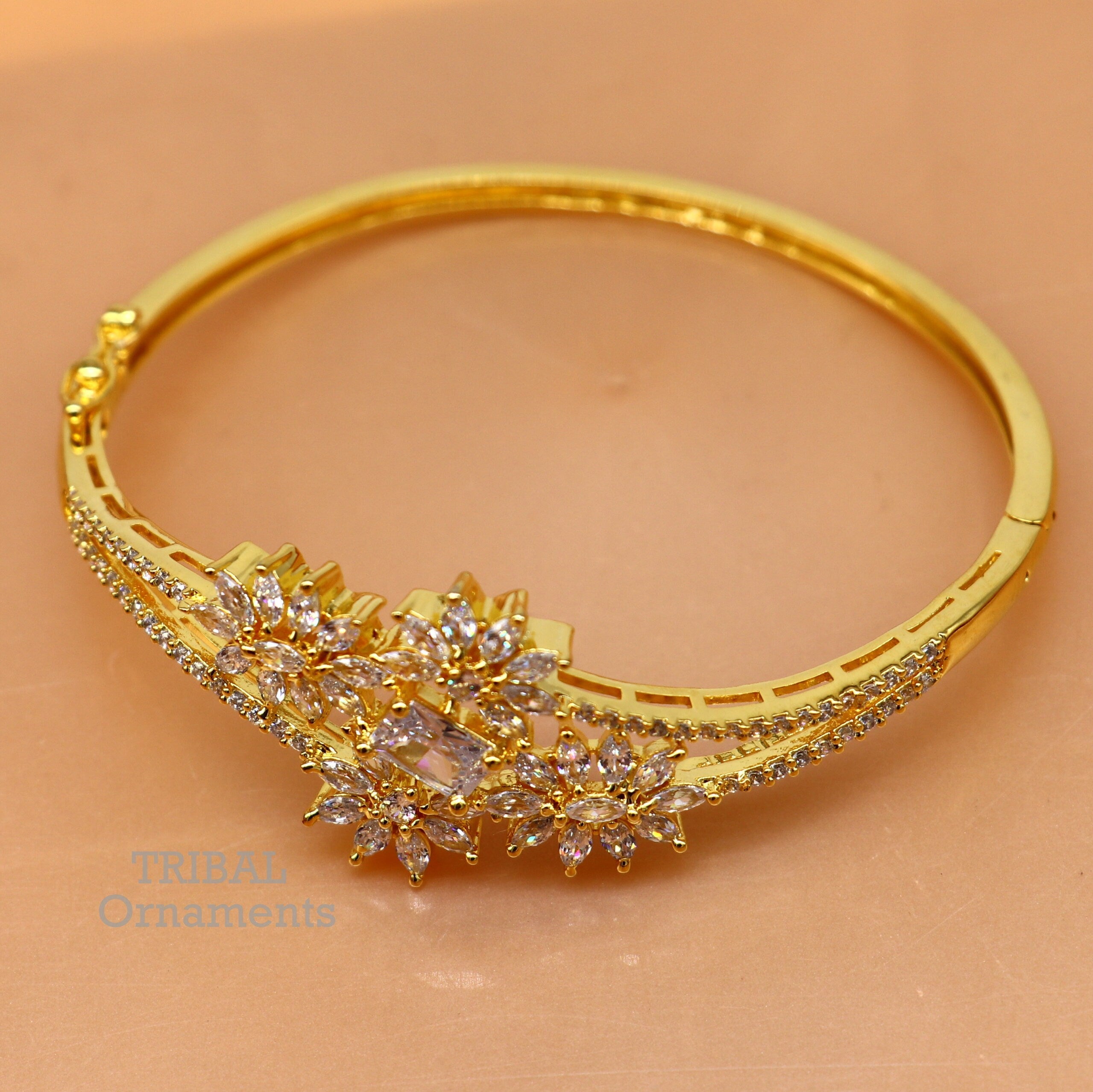 Bangle With Diamond Cut Zircon, Silver 925, Gold Filled, Matte 2024 Finish