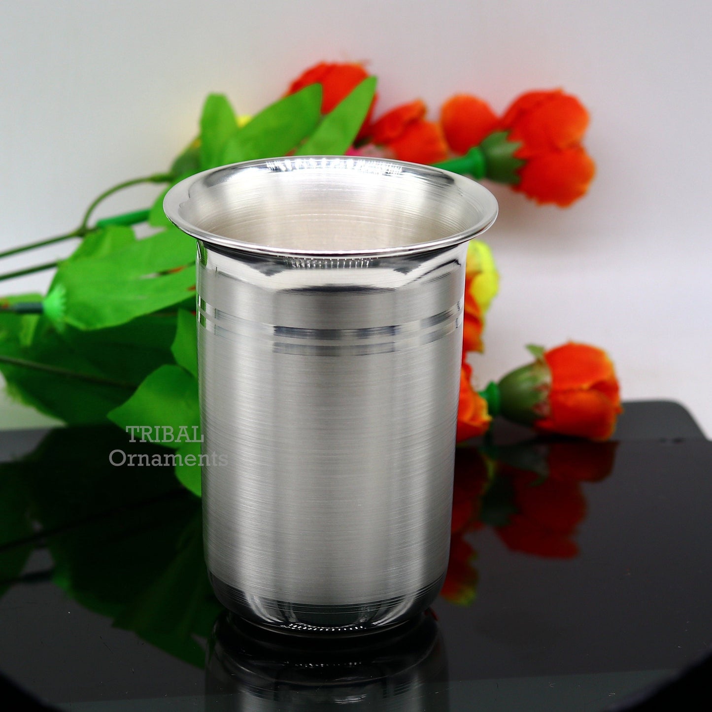 Pure 999 fine silver handmade utensils,300ml water/milk Glass tumbler, silver flask, baby kids serving food stay healthy water glass sv263 - TRIBAL ORNAMENTS