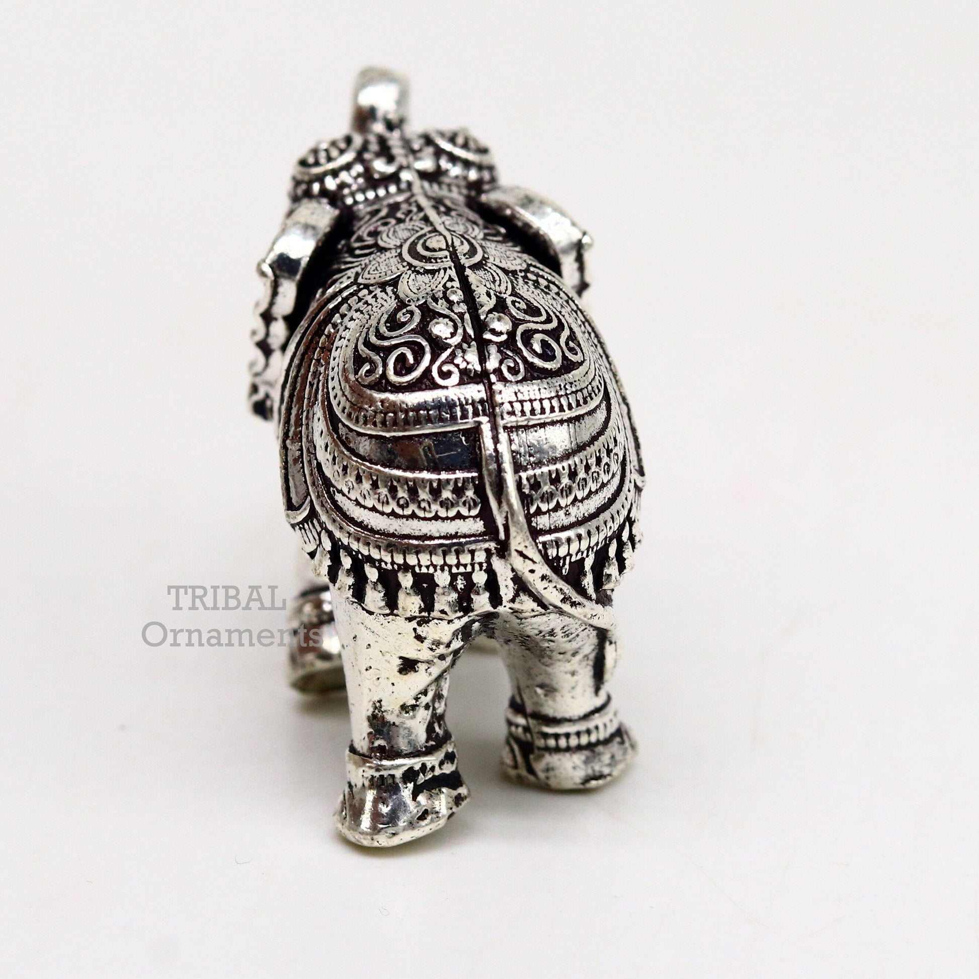 Sterling silver handmade design customized upper trunk Elephant statue, puja article figurine, home décor Diwali puja gift art537 - TRIBAL ORNAMENTS