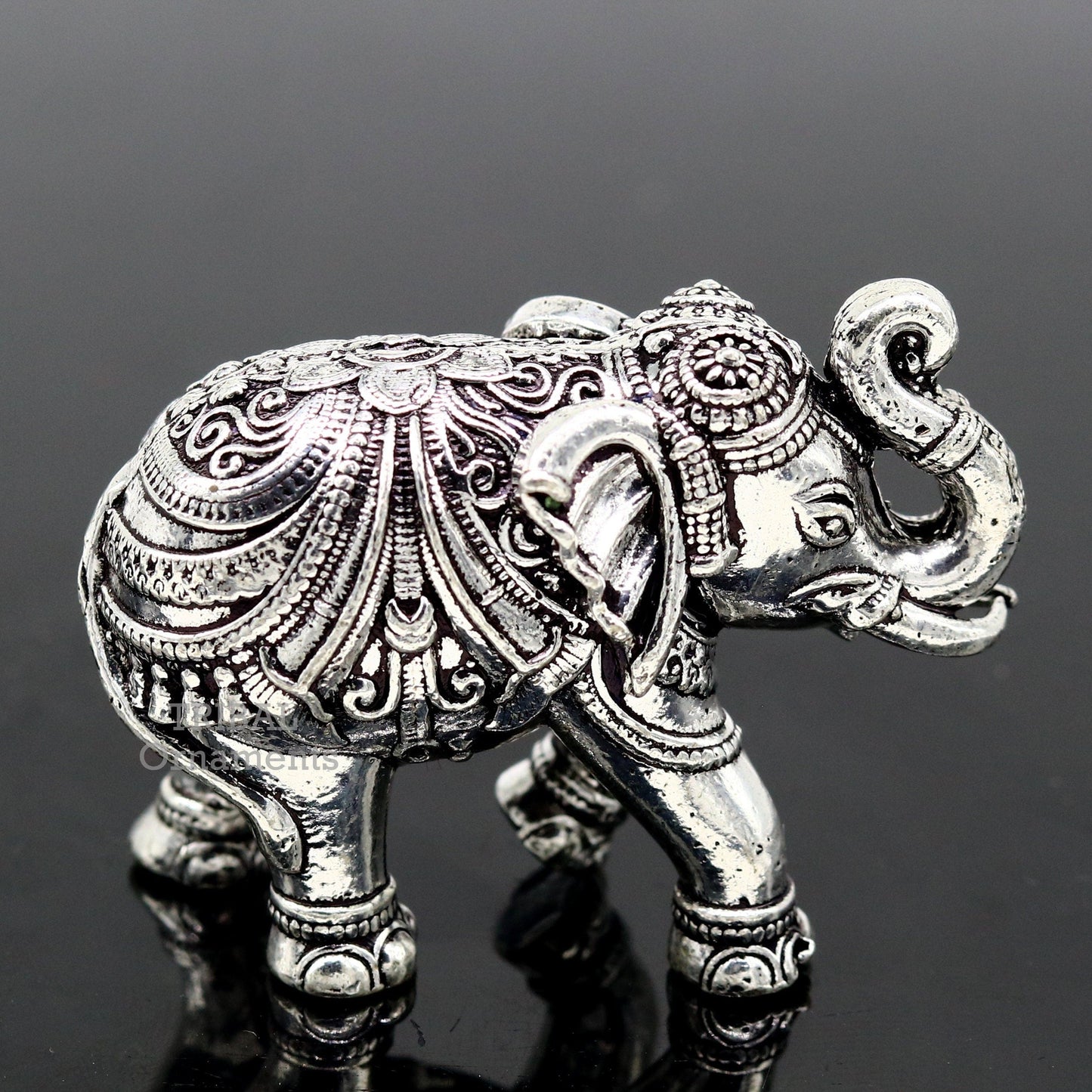 Sterling silver handmade design customized upper trunk Elephant statue, puja article figurine, home décor Diwali puja gift art539 - TRIBAL ORNAMENTS