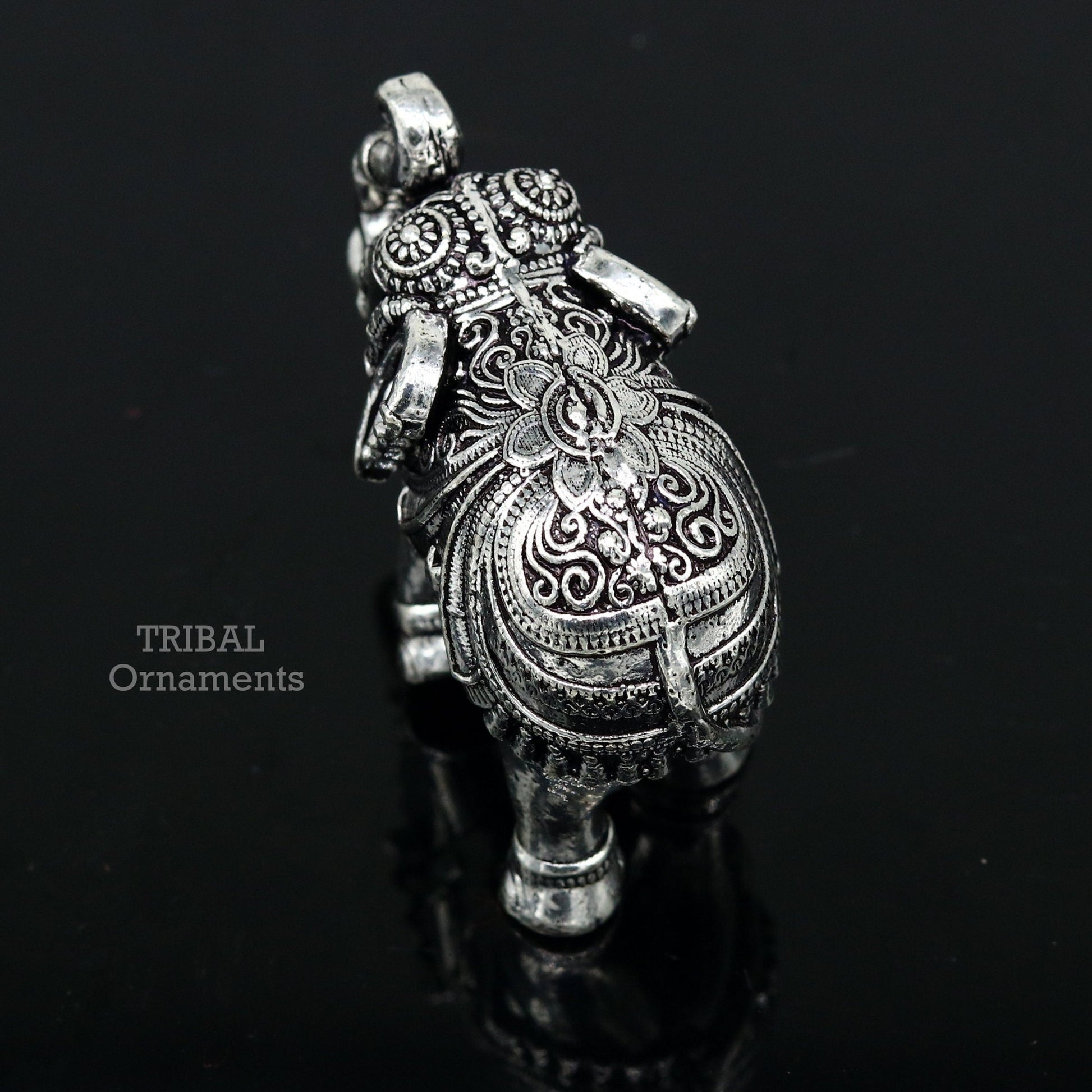 Sterling silver handmade design customized upper trunk Elephant statue, puja article figurine, home décor Diwali puja gift art539 - TRIBAL ORNAMENTS